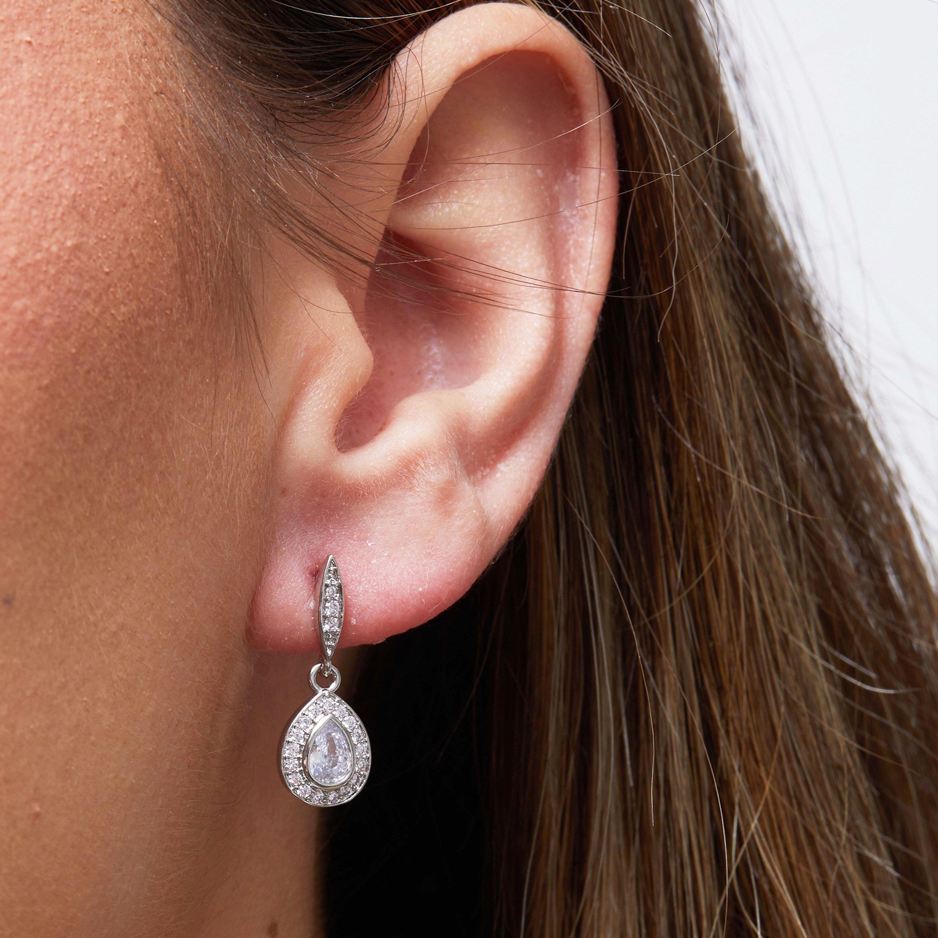 Silver - Jon Richard - Silver Plated Cubic Zirconia Pear drop Earrings - 2