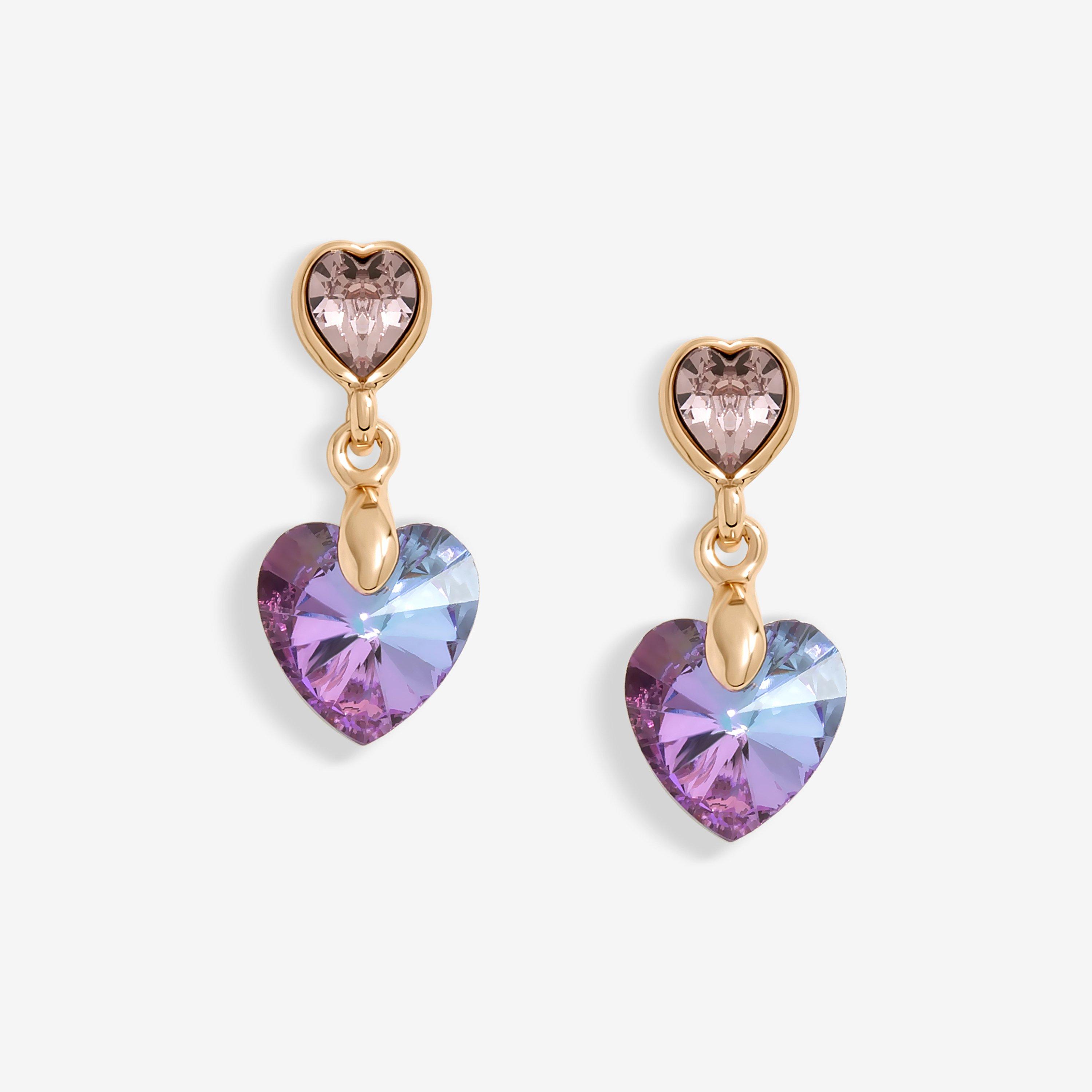 Pink - Jon Richard - Rose Gold Plated Pink Heart Drop Earrings - 1