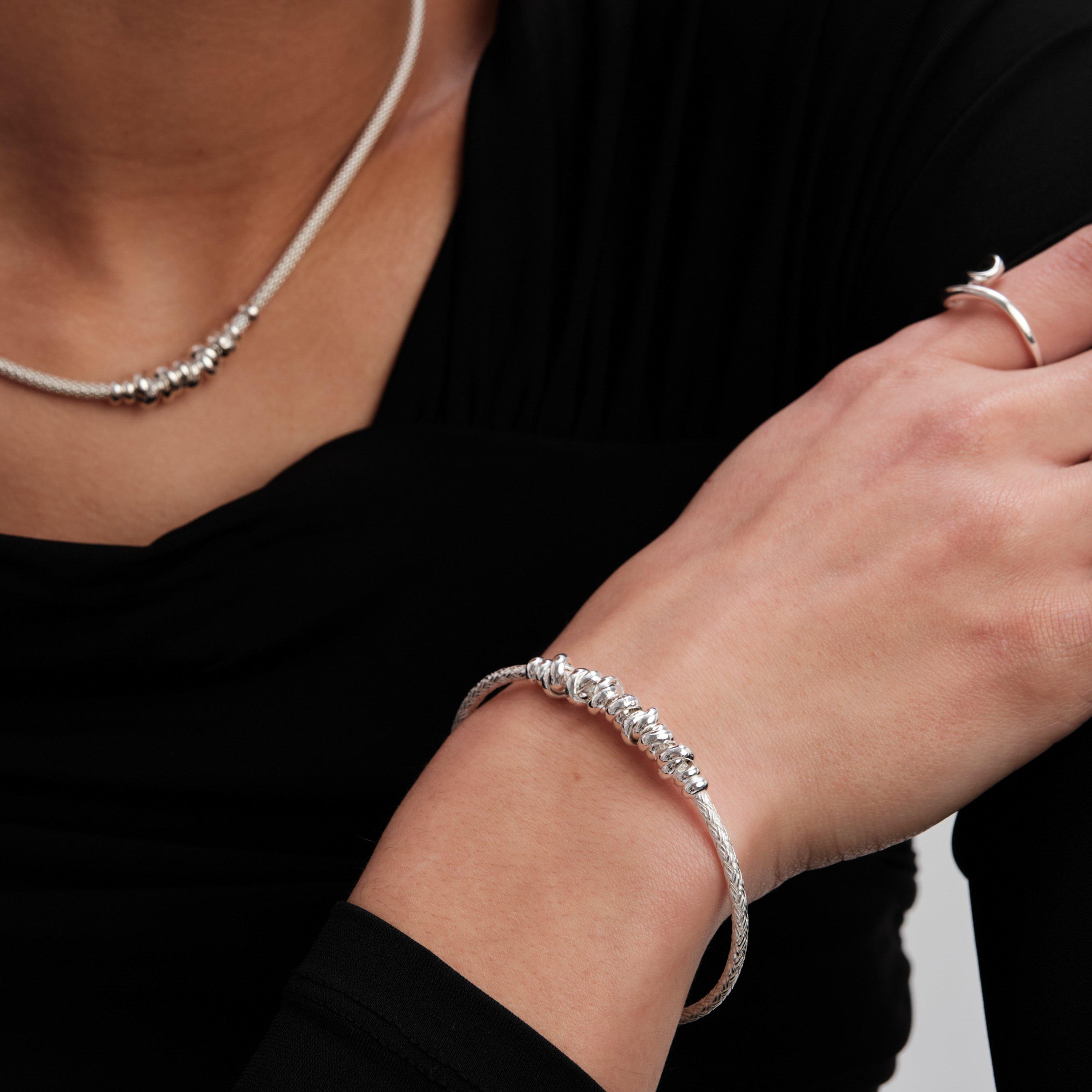 Silver - Simply Silver - Recycled Sterling Silver 925 Knot Textured Bangle - 2