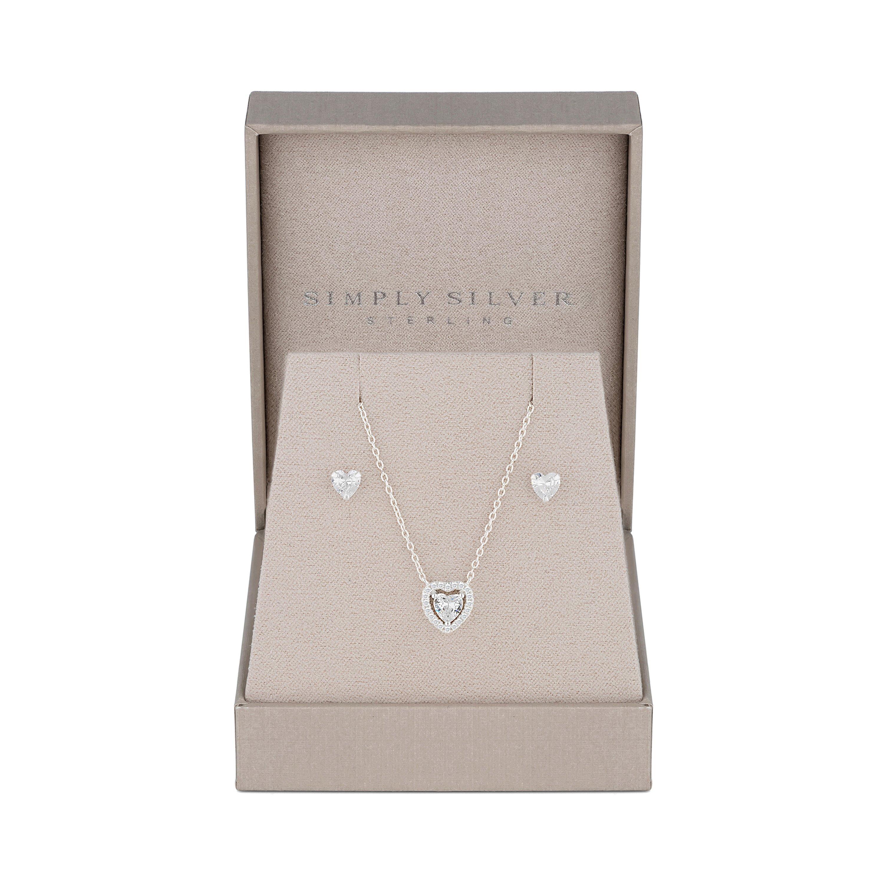 Silver - Simply Silver - Sterling Silver 925 CZ Halo Heart Set - Gift Boxed - 1