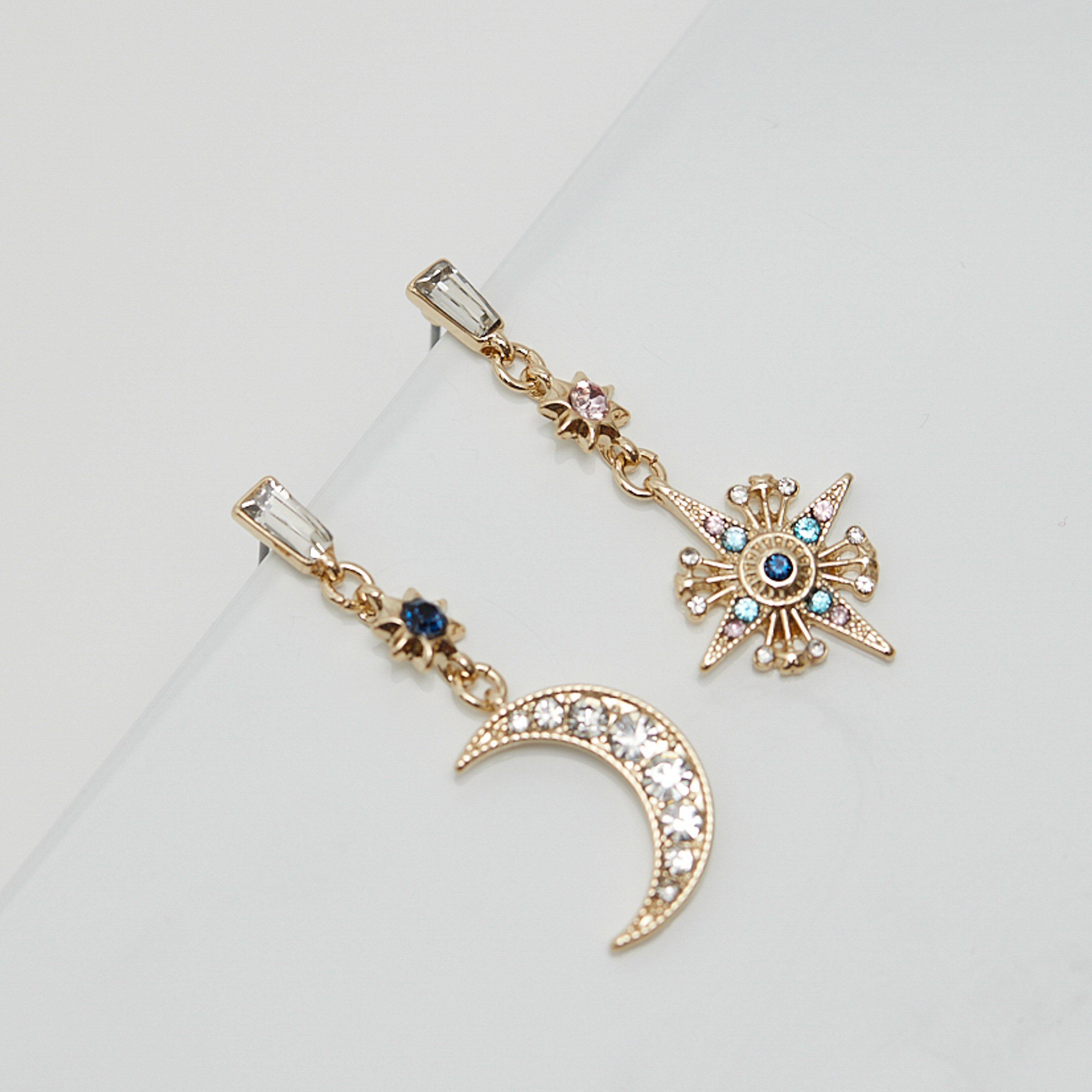 Gold - Mood - Gold Plated Multi Coloured Celestial Drop Earrings - 1