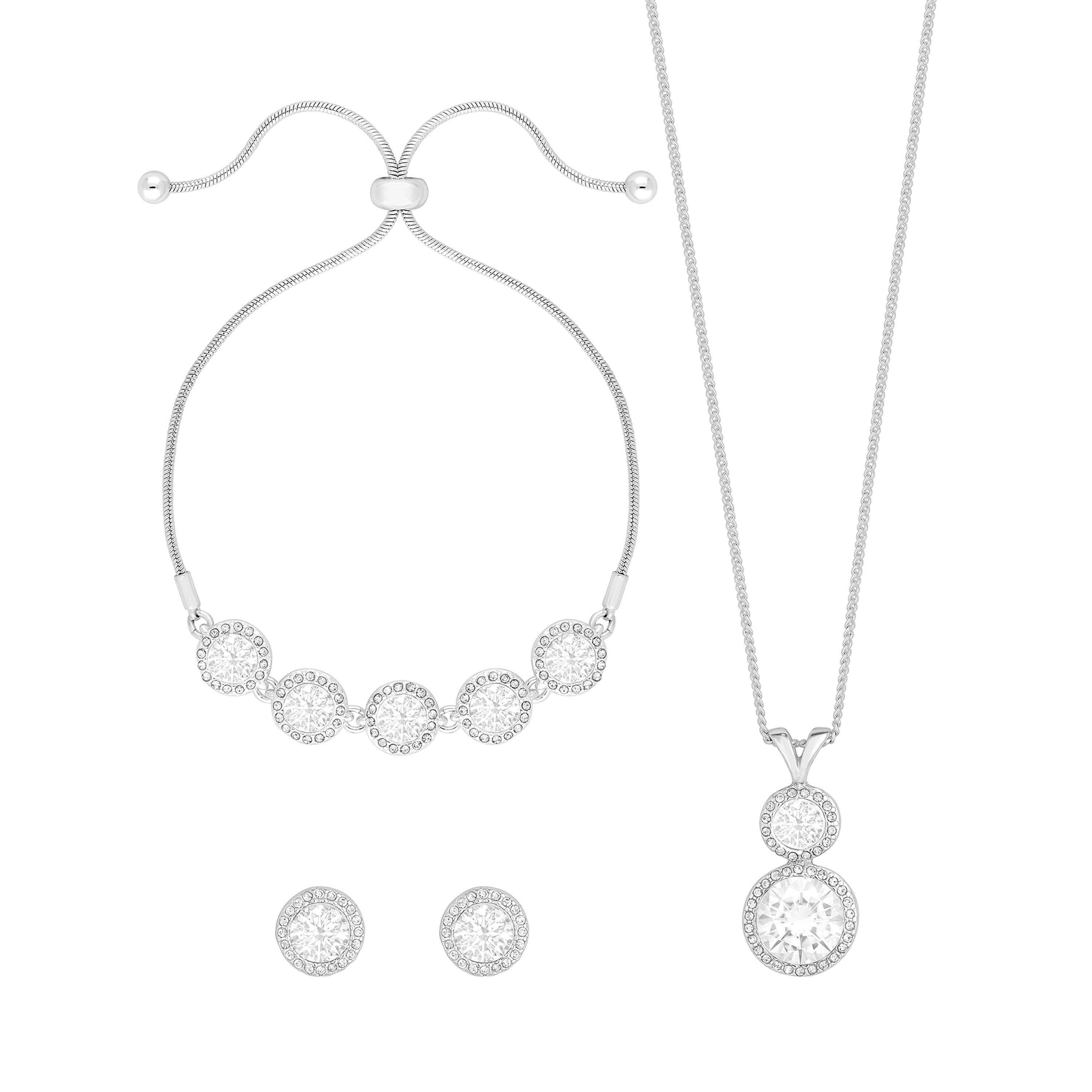 Silver - Jon Richard - Silver Plated Crystal Halo Trio Set - Gift Boxed - 2