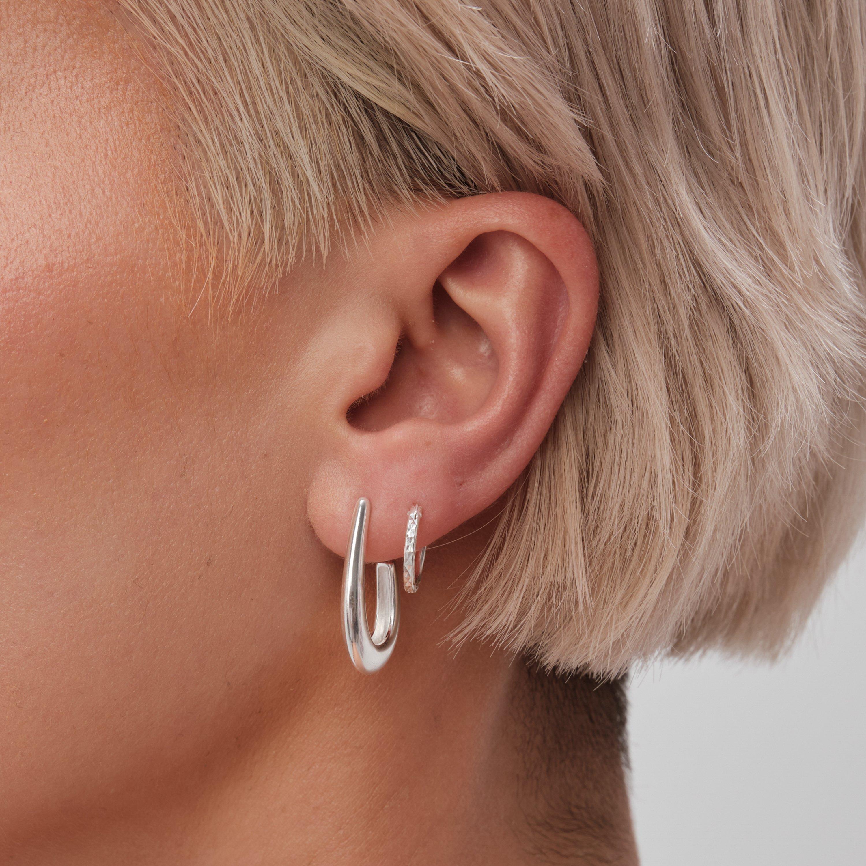 Silver - Simply Silver - Sterling Silver 925 Mini Diamond Cut Hoop Earrings