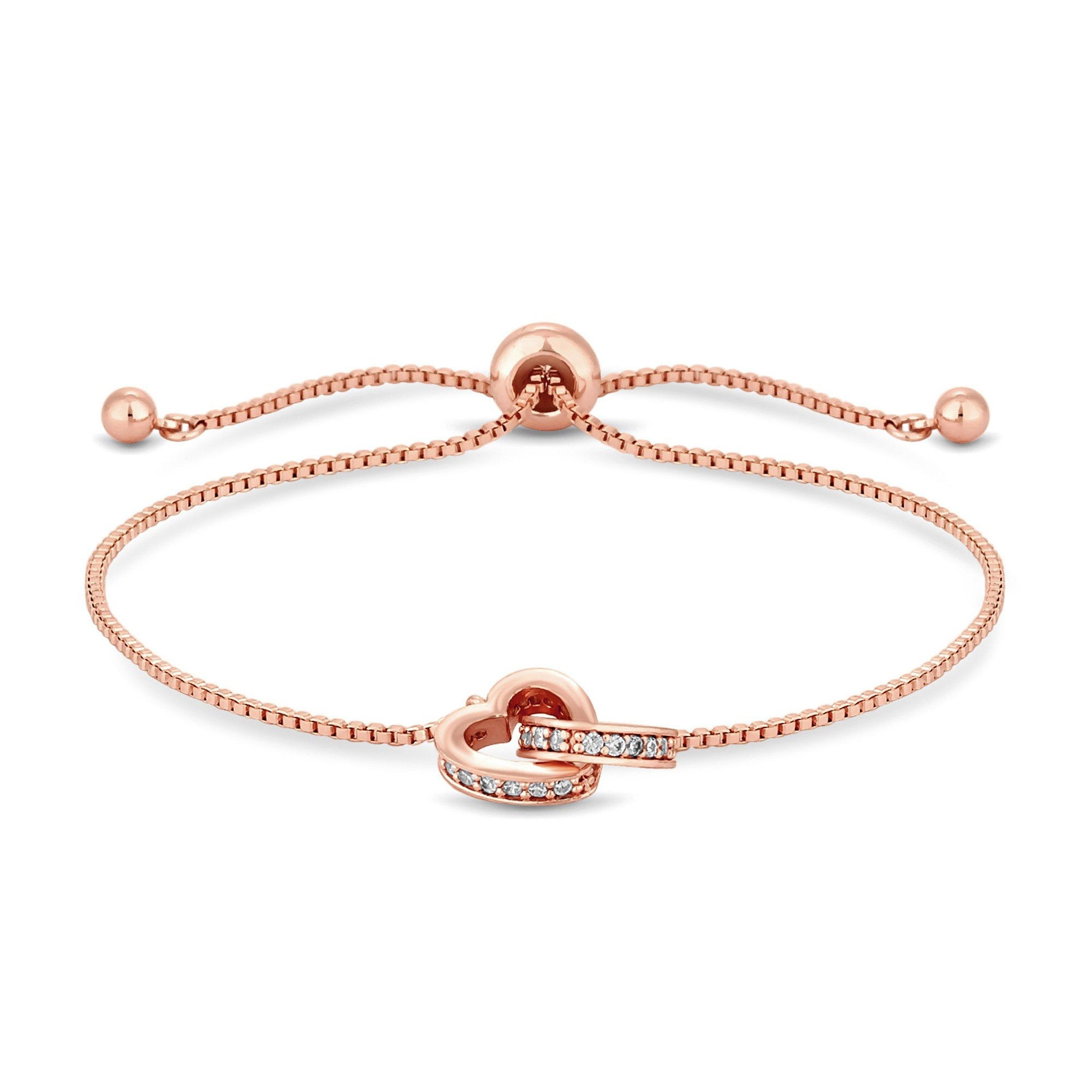 Pink - Jon Richard - Rose Gold Plated Clear Crystal Heart Bracelet