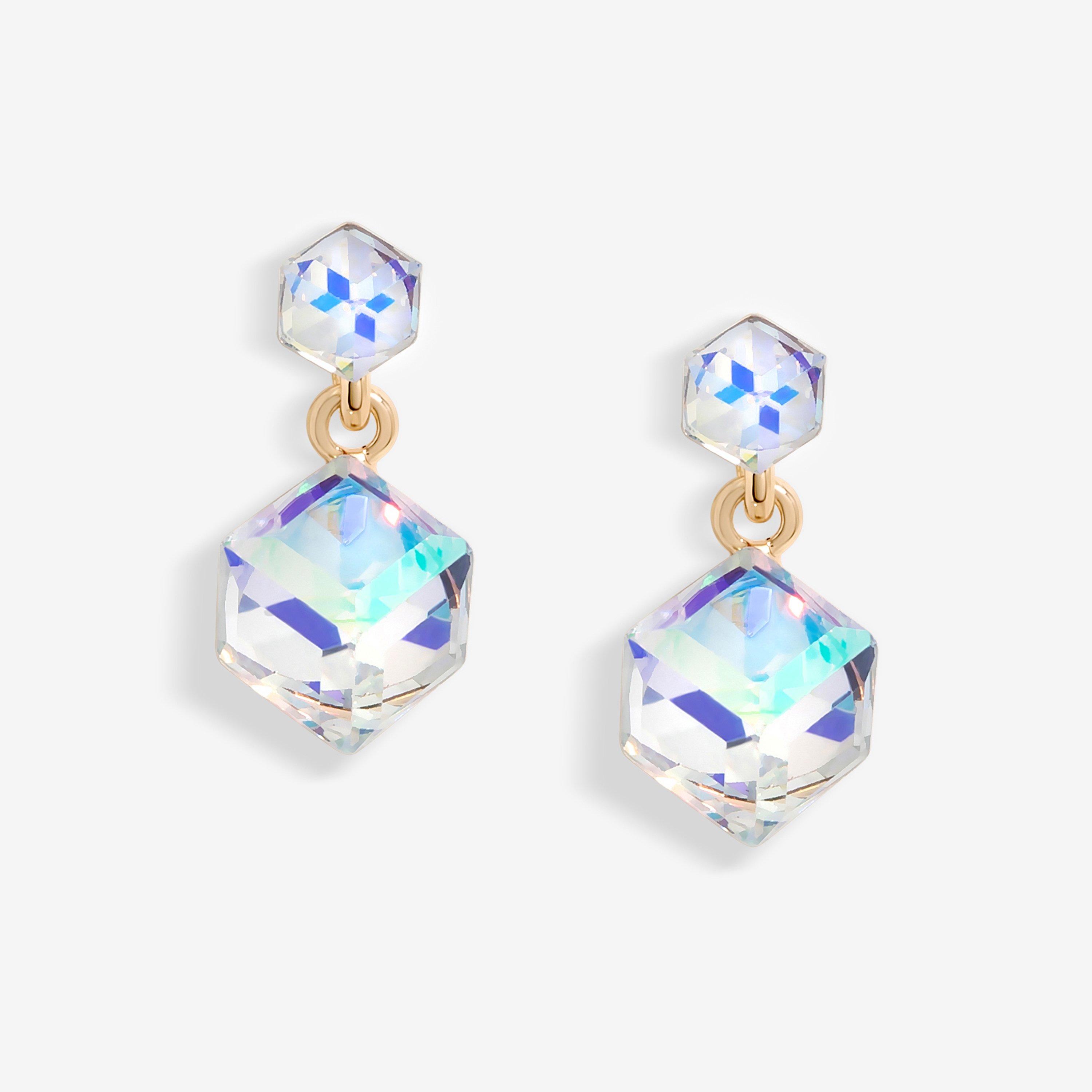Pink - Jon Richard - Rose Gold Plated Aurora Borealis Cube Earrings - 1