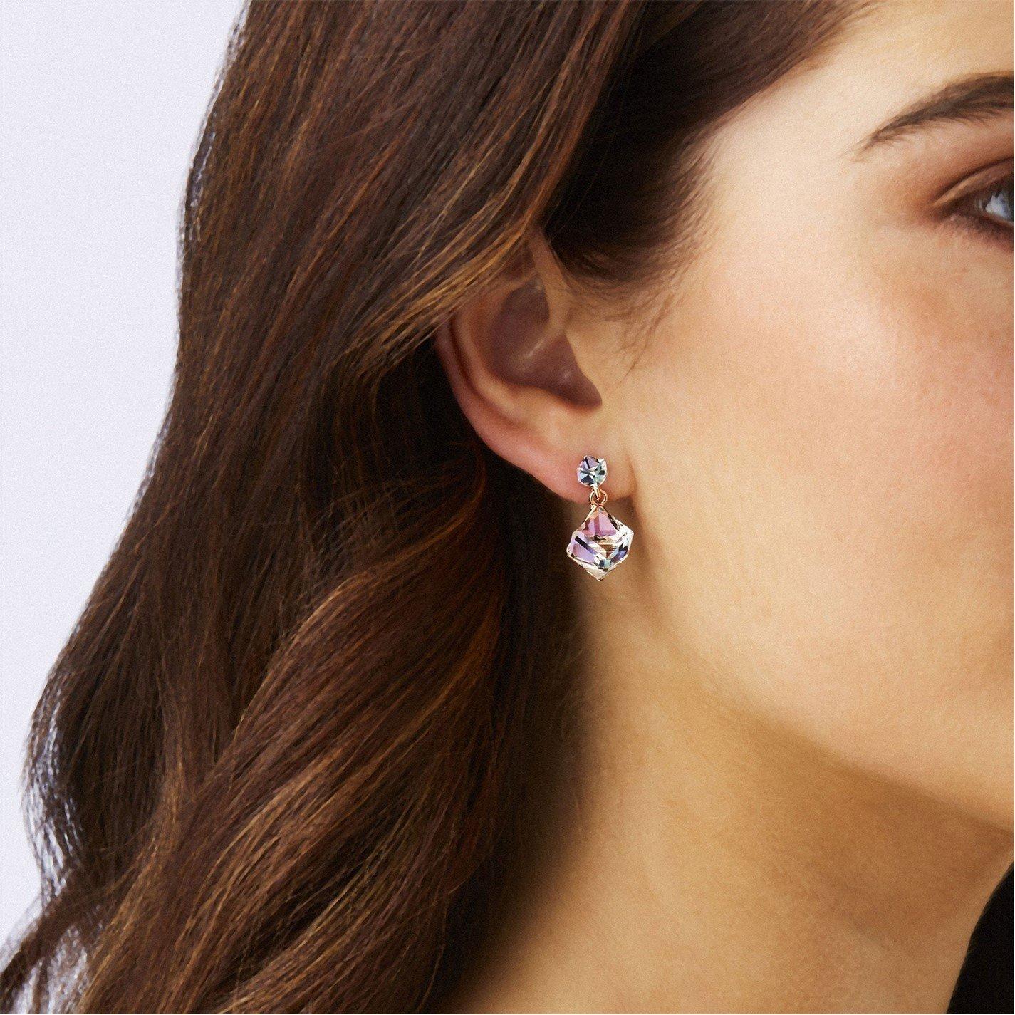 Pink - Jon Richard - Rose Gold Plated Aurora Borealis Cube Earrings - 2