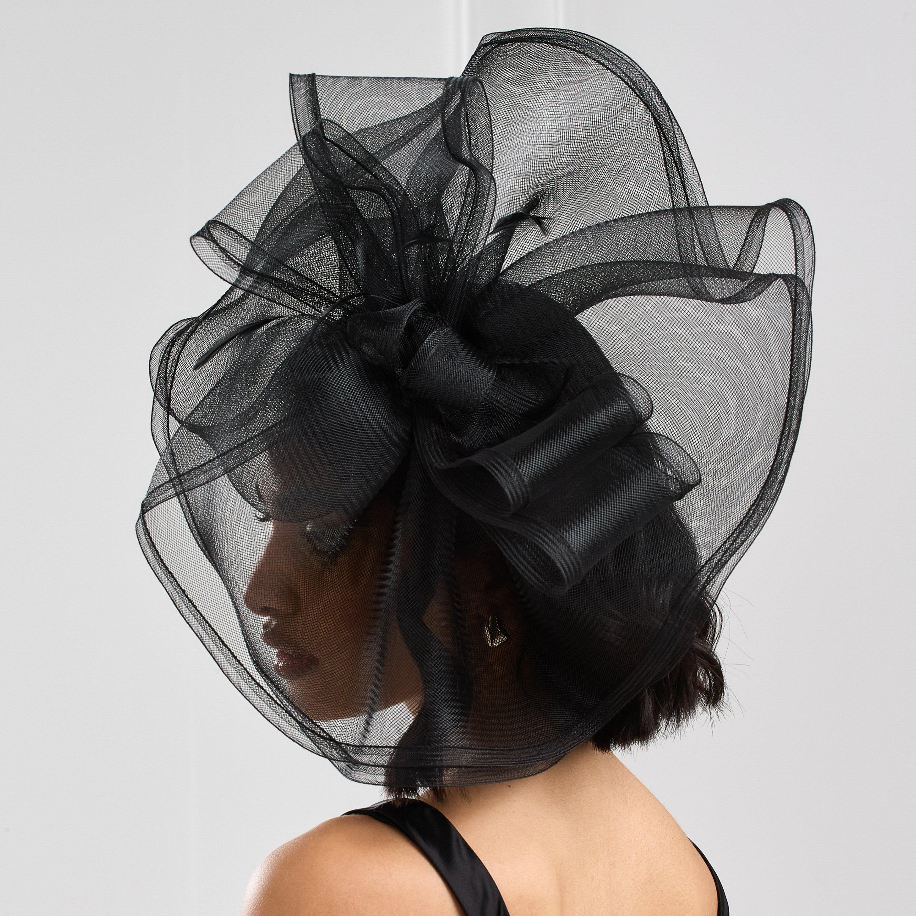 Black - Jon Richard - Black Large Hat Fascinator - 3