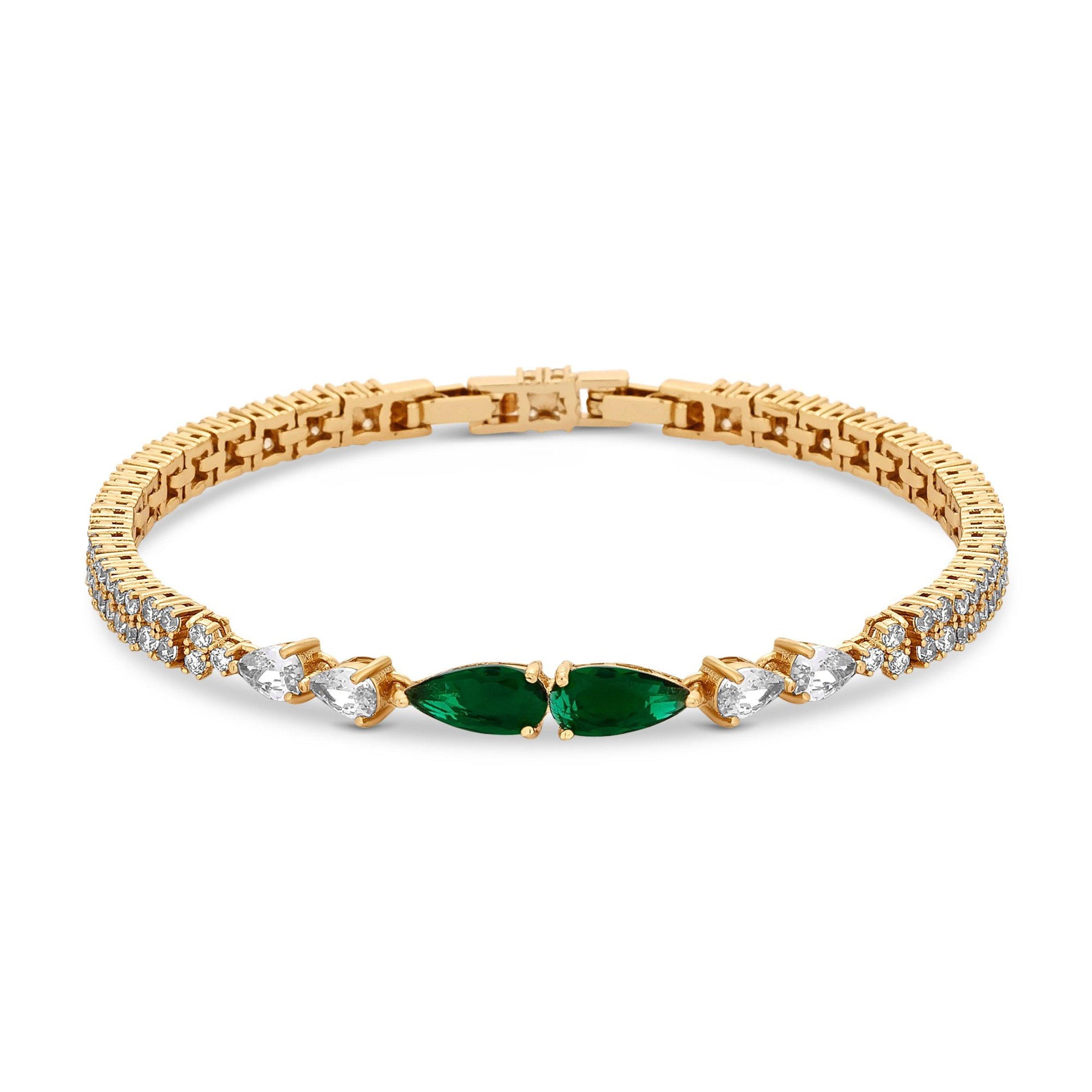 Gold - Jon Richard - Gold Plated CZ Emerald Green Bracelet - Gift Boxed - 2