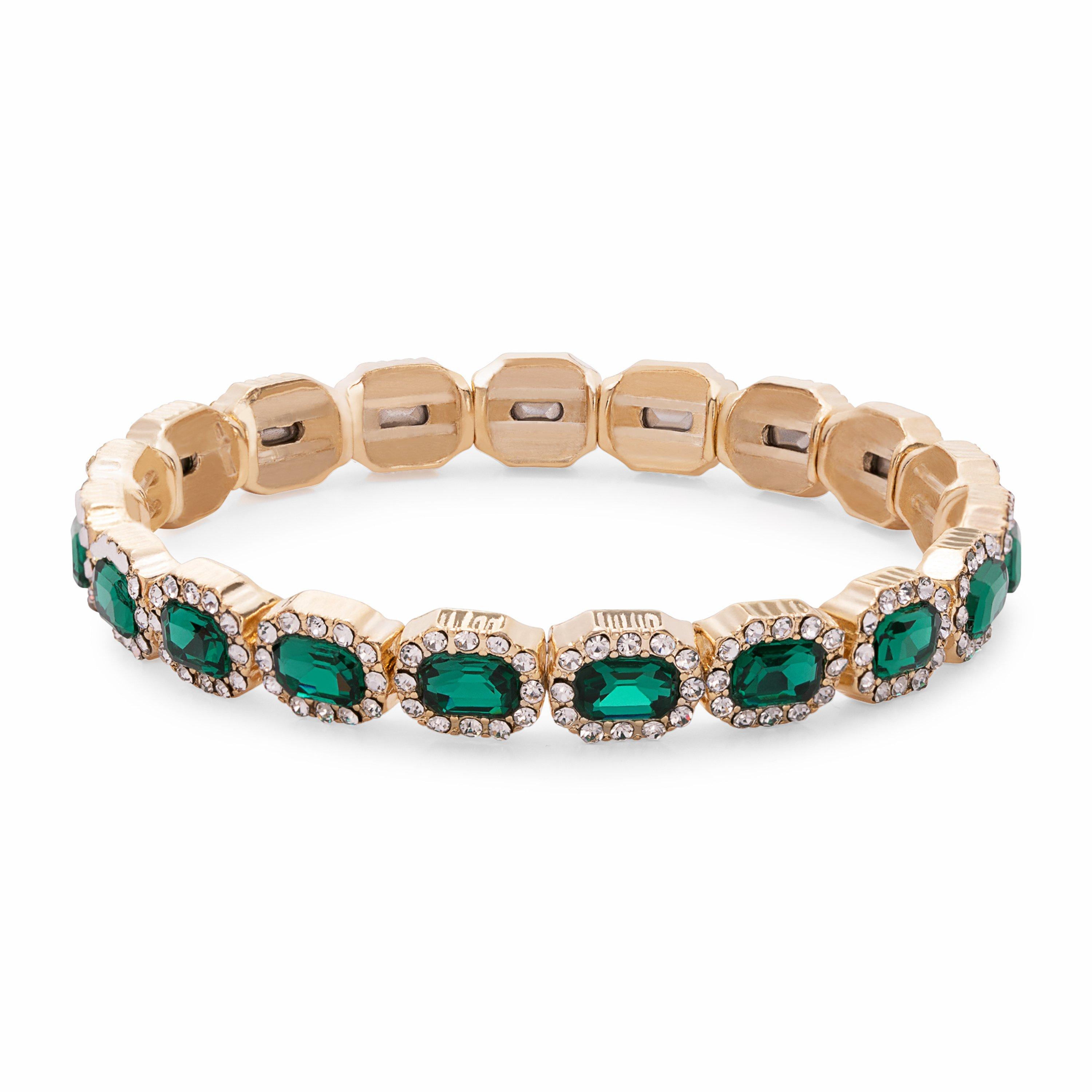 Gold - Jon Richard - Gold PlatedGreen Crystal Stretch Bracelet
