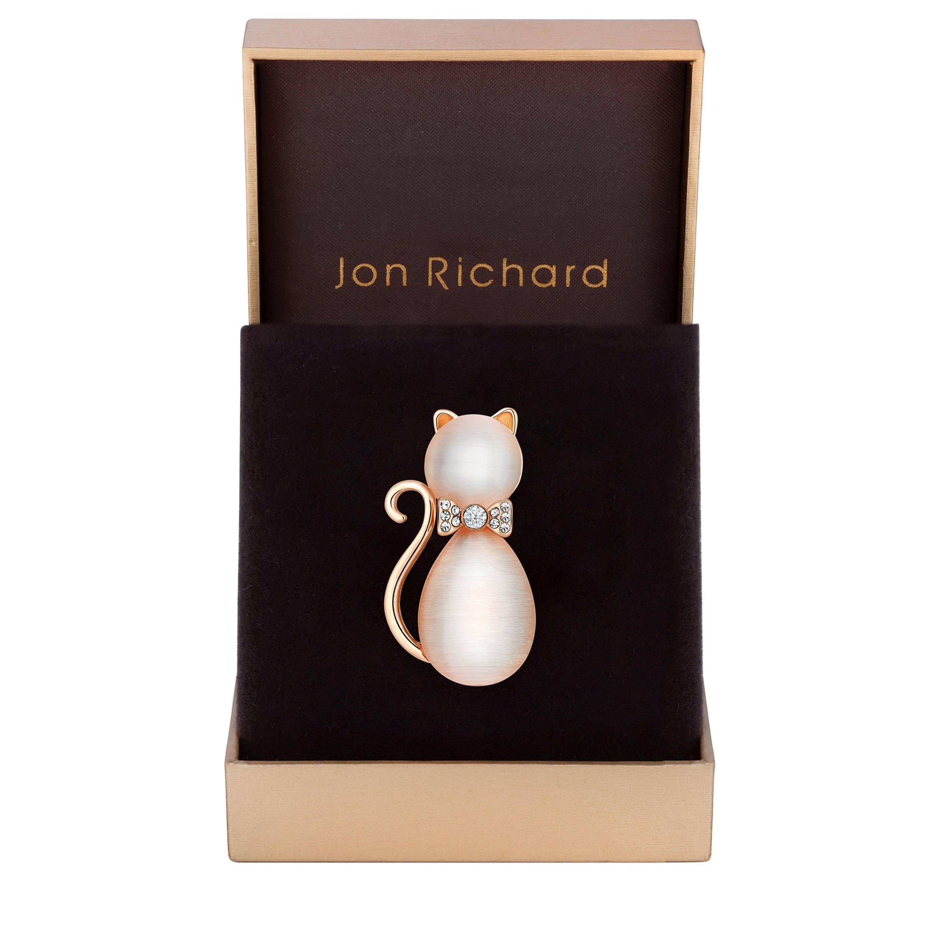 Pink - Jon Richard - Rose Gold Pink Crystal Cat Brooch - Gift Boxed - 1