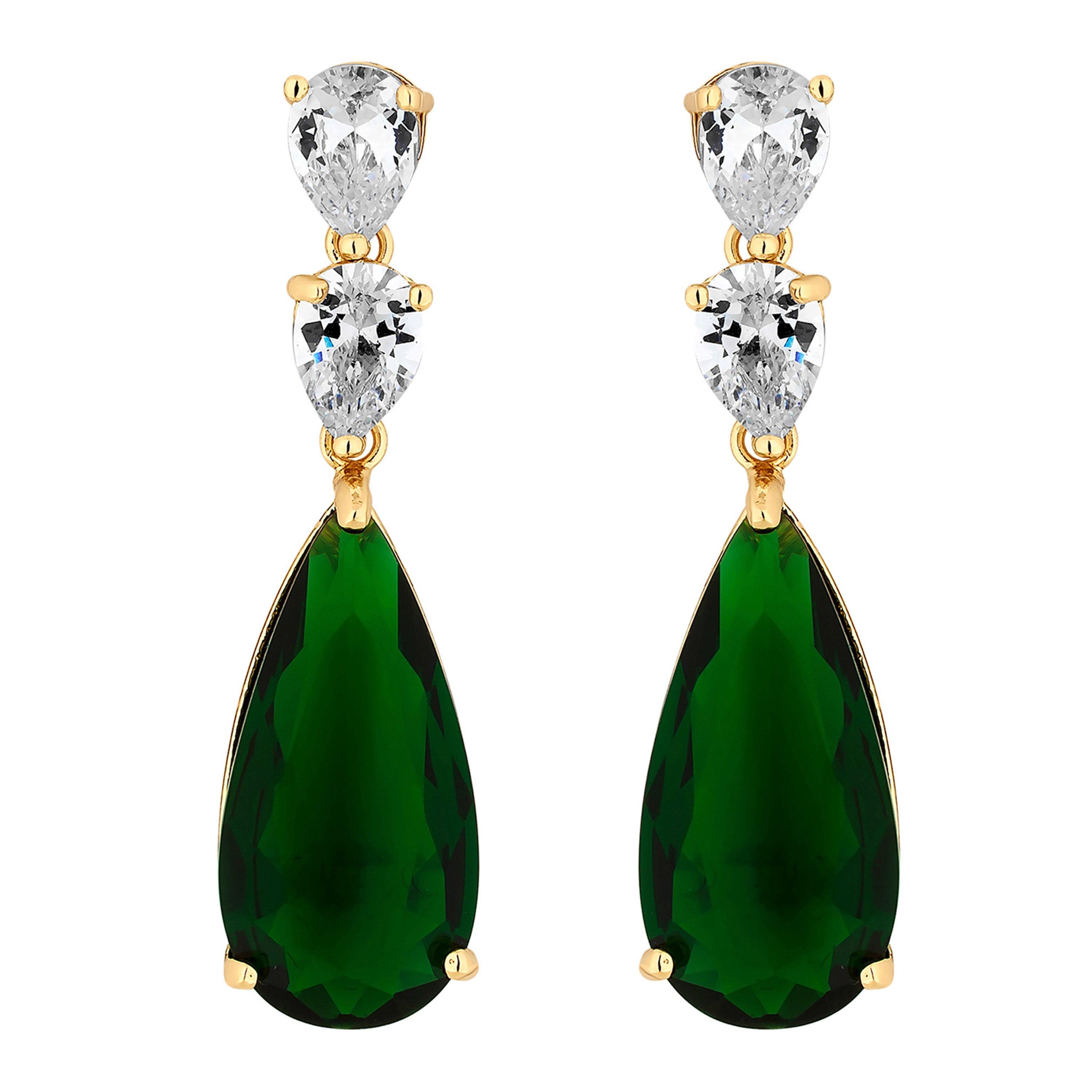 Silver - Jon Richard - Gold Plated CZ Green Pear Earrings - Gift Boxed - 2