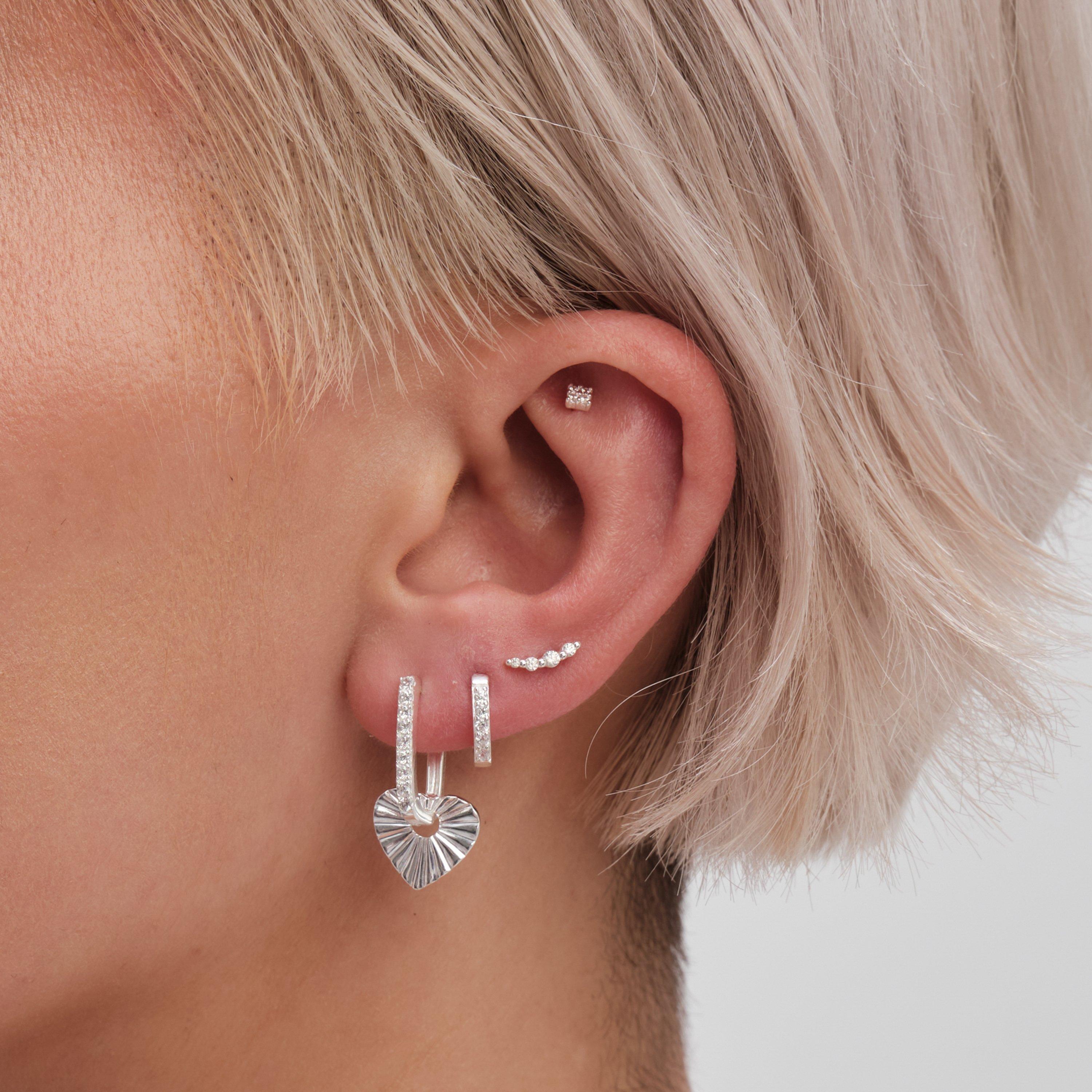 Silver - Simply Silver - Sterling Silver CZ Climber Earrings - Pack of 3 - 2