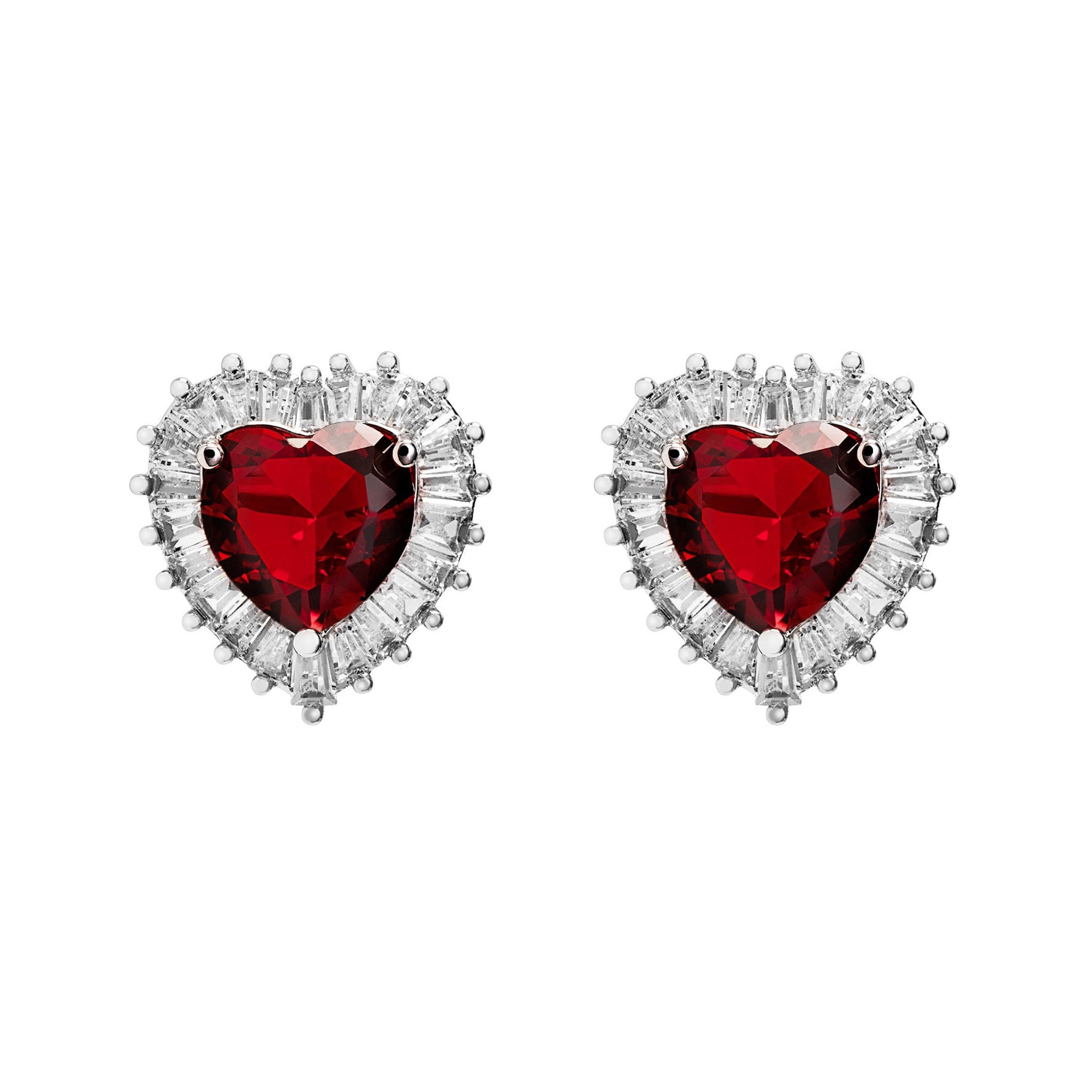 Silver - Jon Richard - Rhodium Plated CZ Ruby Heart Stud Earrings - 2