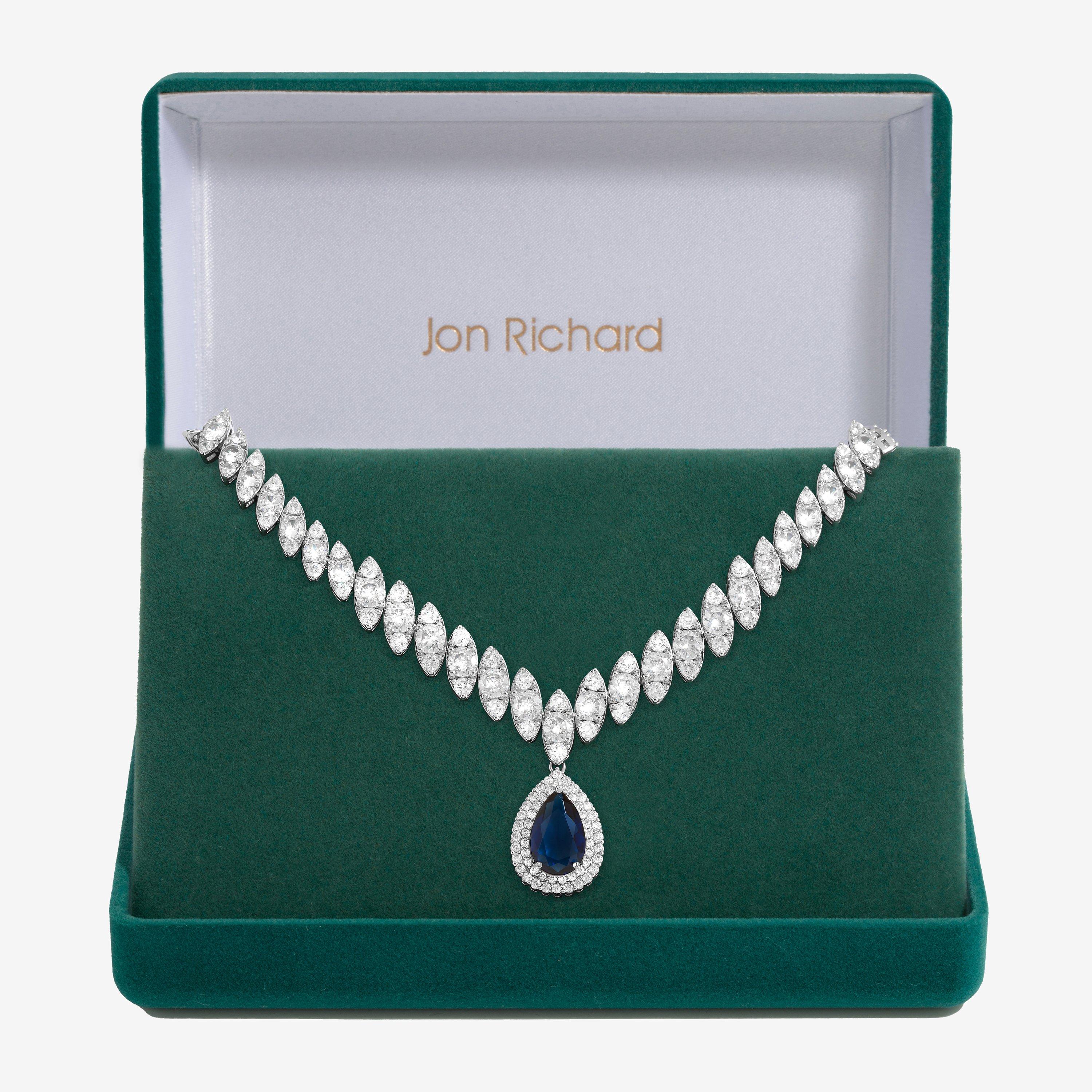 Silver - Jon Richard - Silver Plated CZ Blue Drop Necklace - Gift Boxed - 1