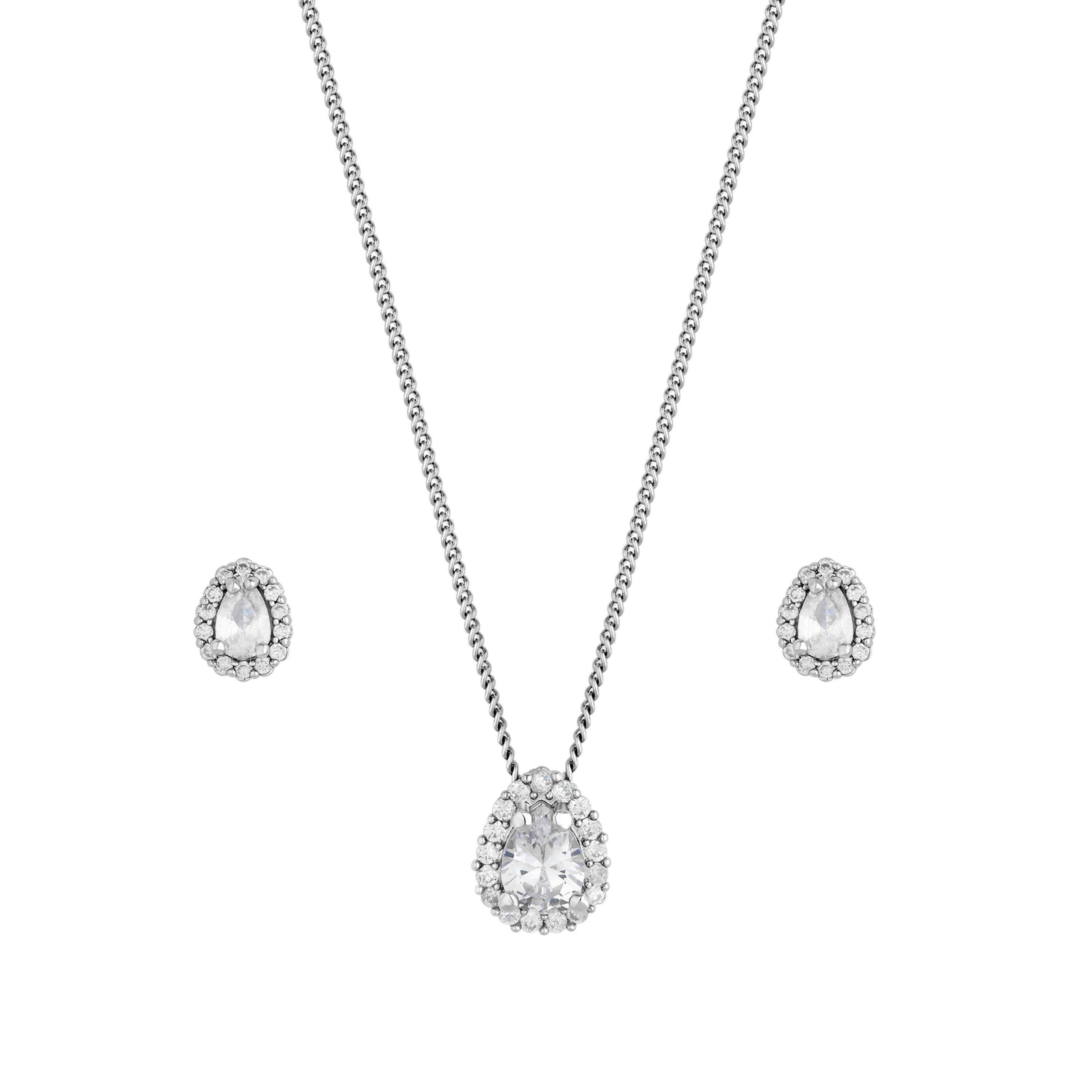 Silver - Jon Richard - Rhodium Plated CZ Pear Stone Set - Gift Boxed - 2