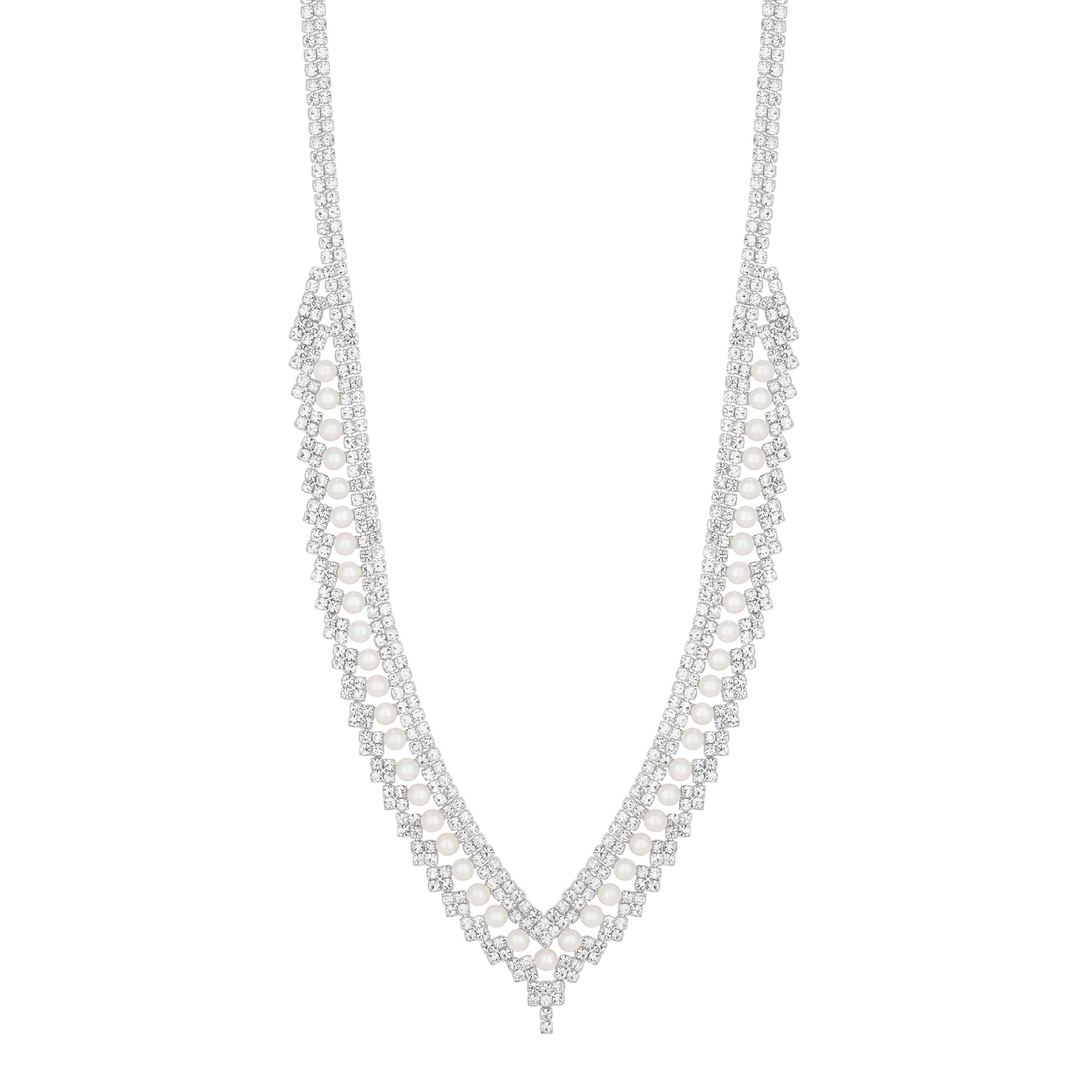 Silver - Jon Richard - Silver Plated Pearl And Crystal V Necklace - 2