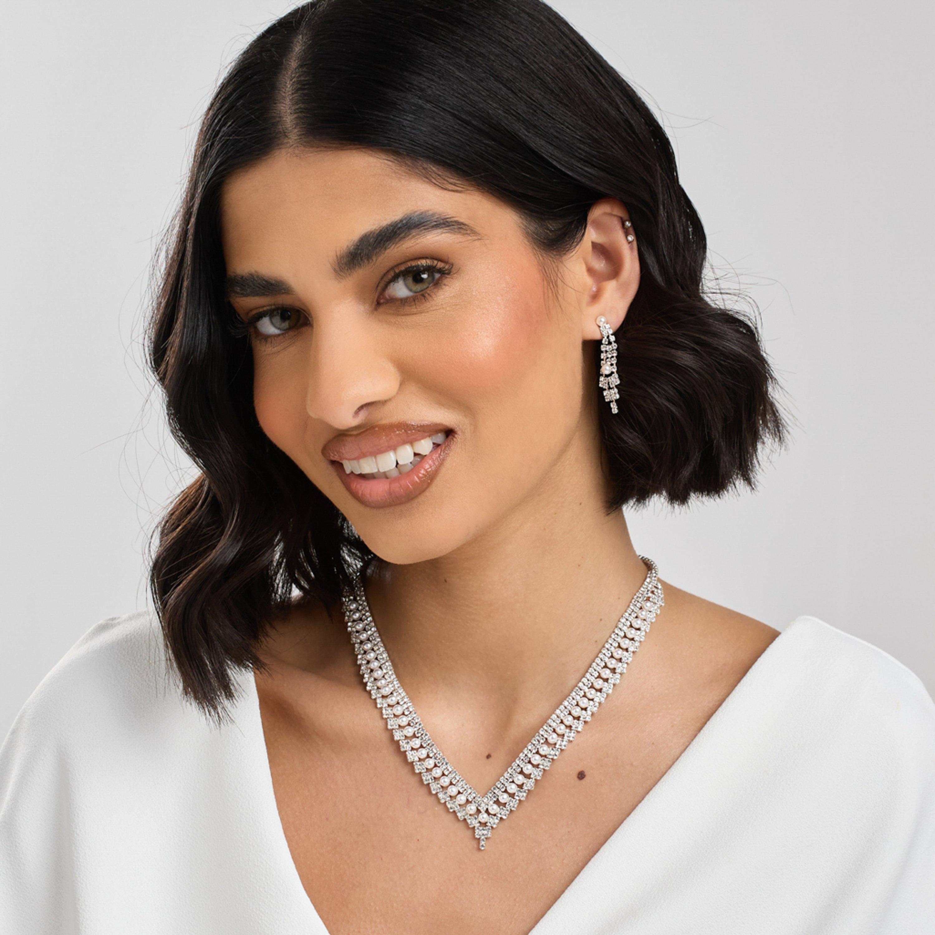 Silver - Jon Richard - Silver Plated Pearl And Crystal V Necklace - 4