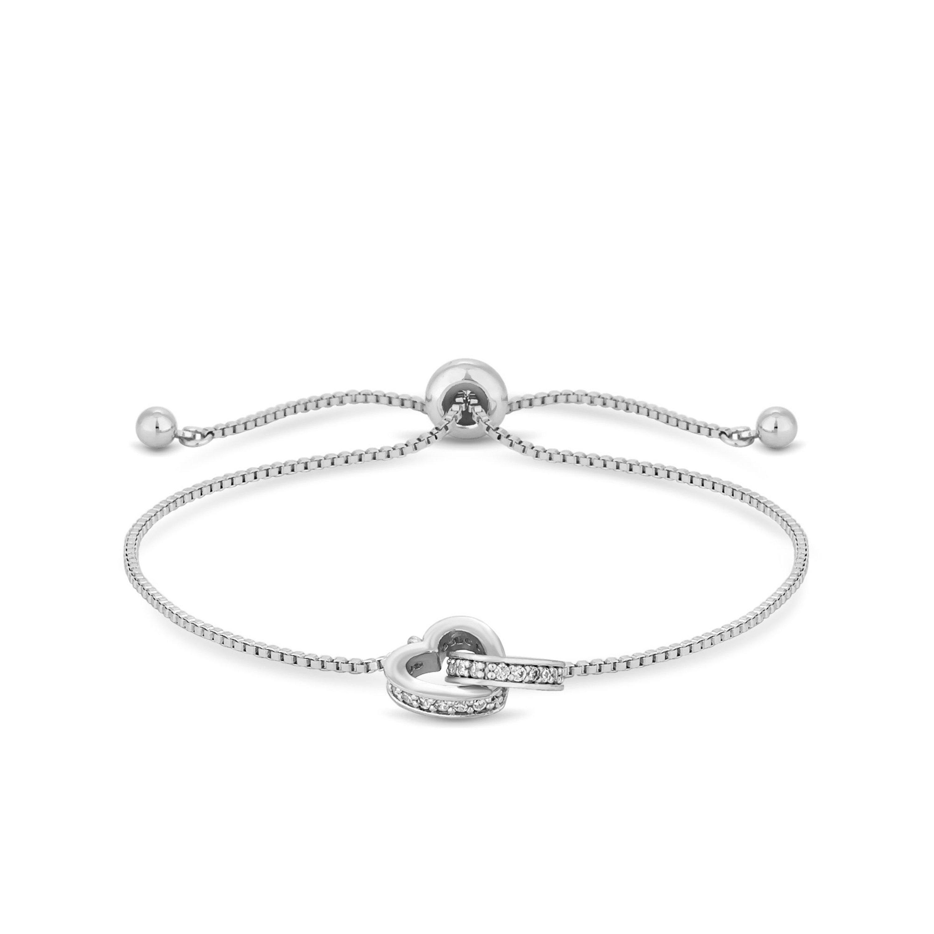 Silver - Jon Richard - Silver Plated Clear Crystal Heart Bracelet