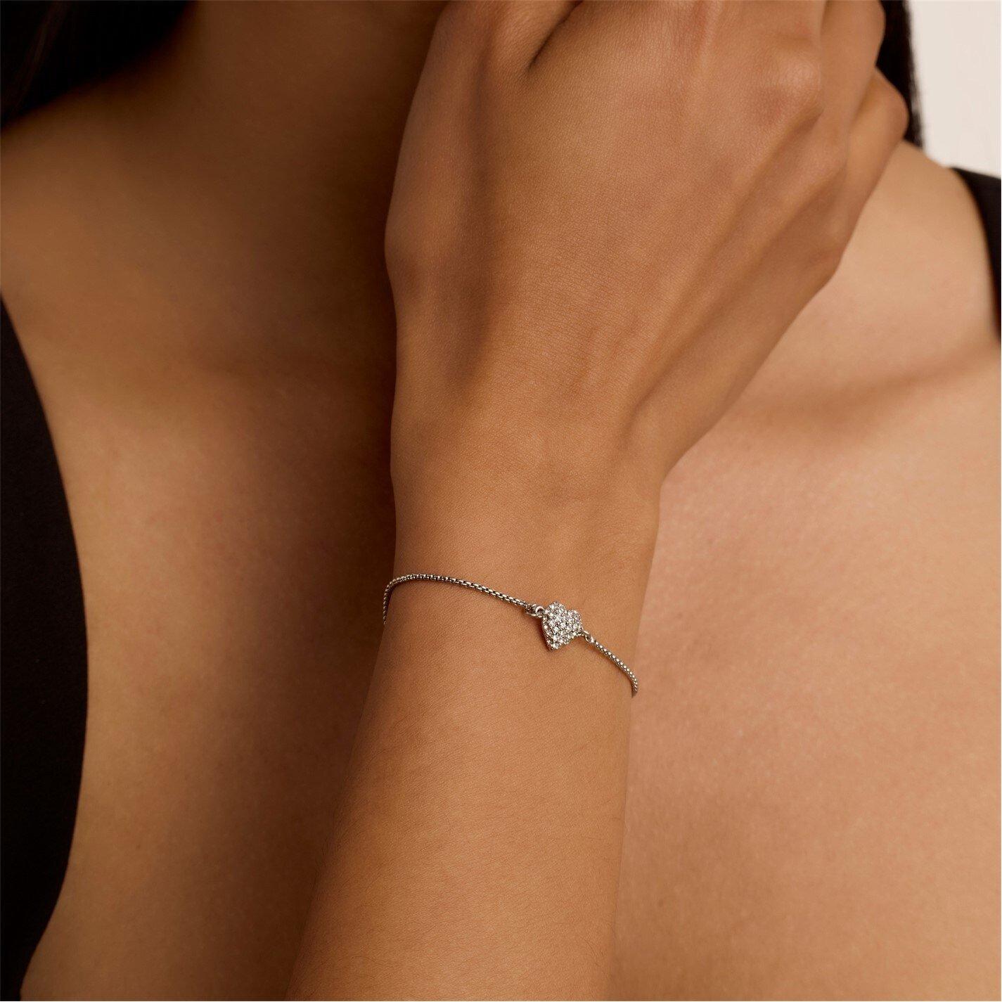 Zilver/Kristal - Ted Baker - Adoria Crystal Heart Adjustable Bracelet - 3