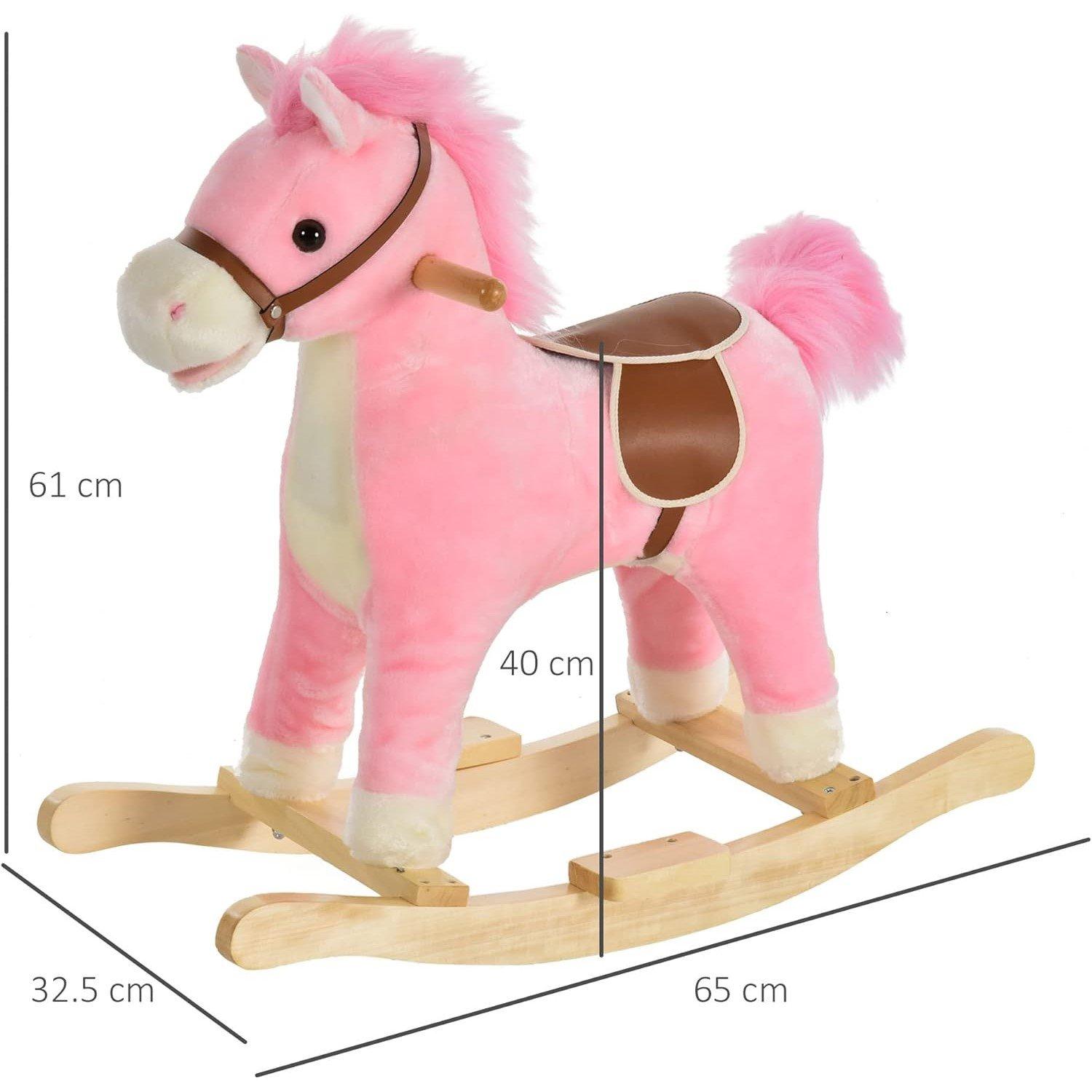 Pink - HOMCOM - HOMCOM Kids Plush Rocking Horse With Wagging Tail - 5