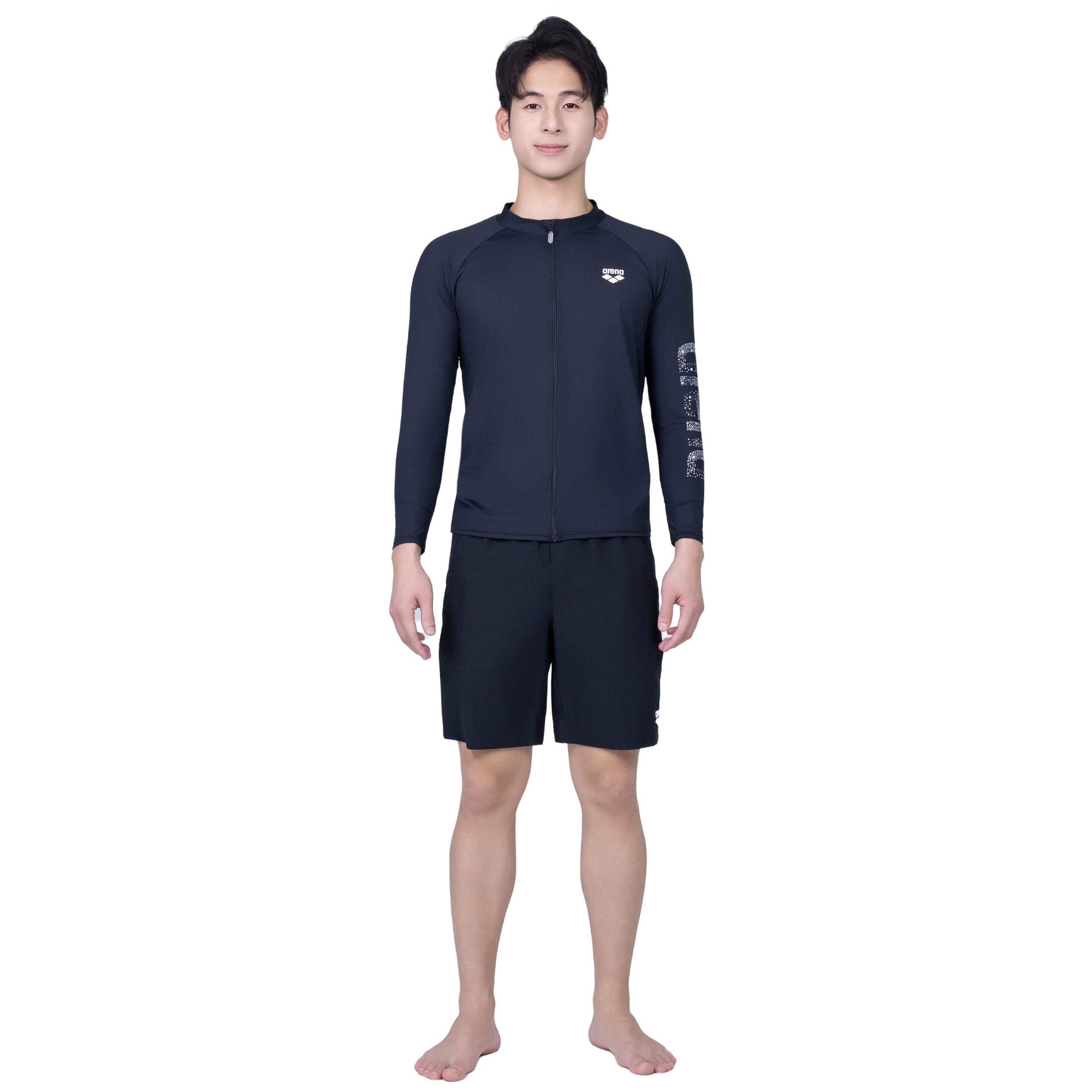 Black - Arena - Men's Long Sleeve Zip Rash Vest - 1