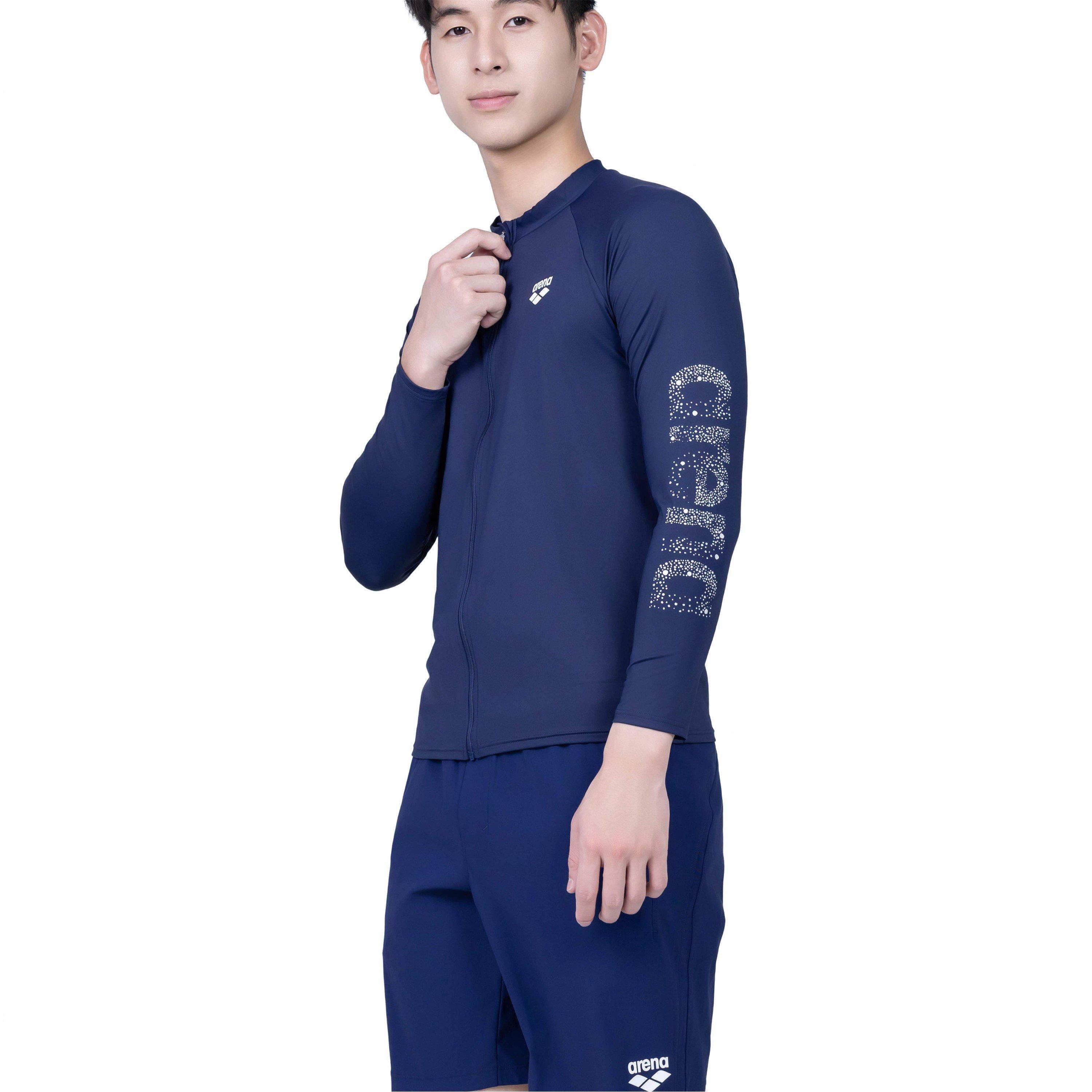 Navy Blue - Arena - Men's Long Sleeve Zip Rash Vest - 2