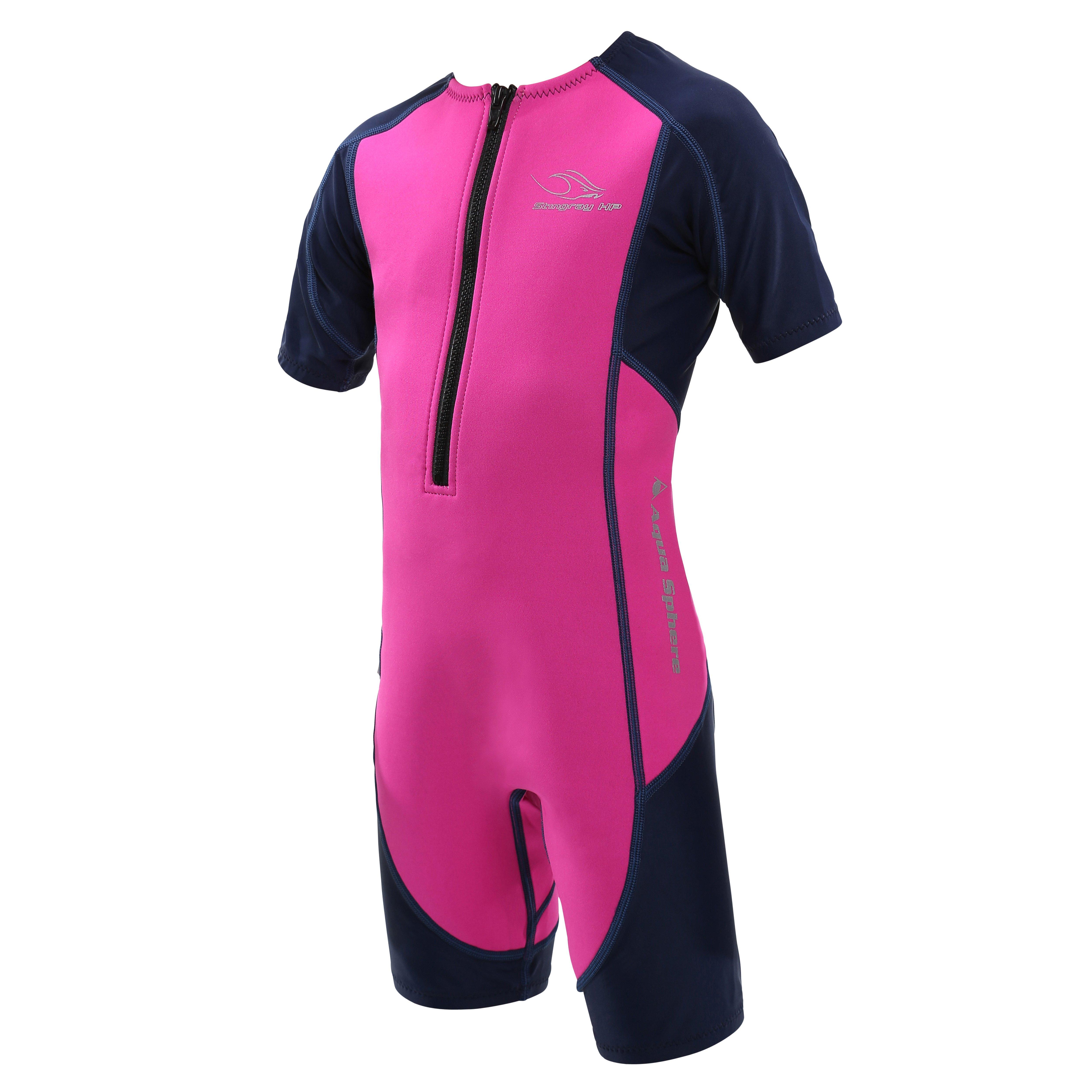 Pink/Navy Blue - Aquasphere - Unisex Kids' Stingray Wetsuit Shortsie - 1