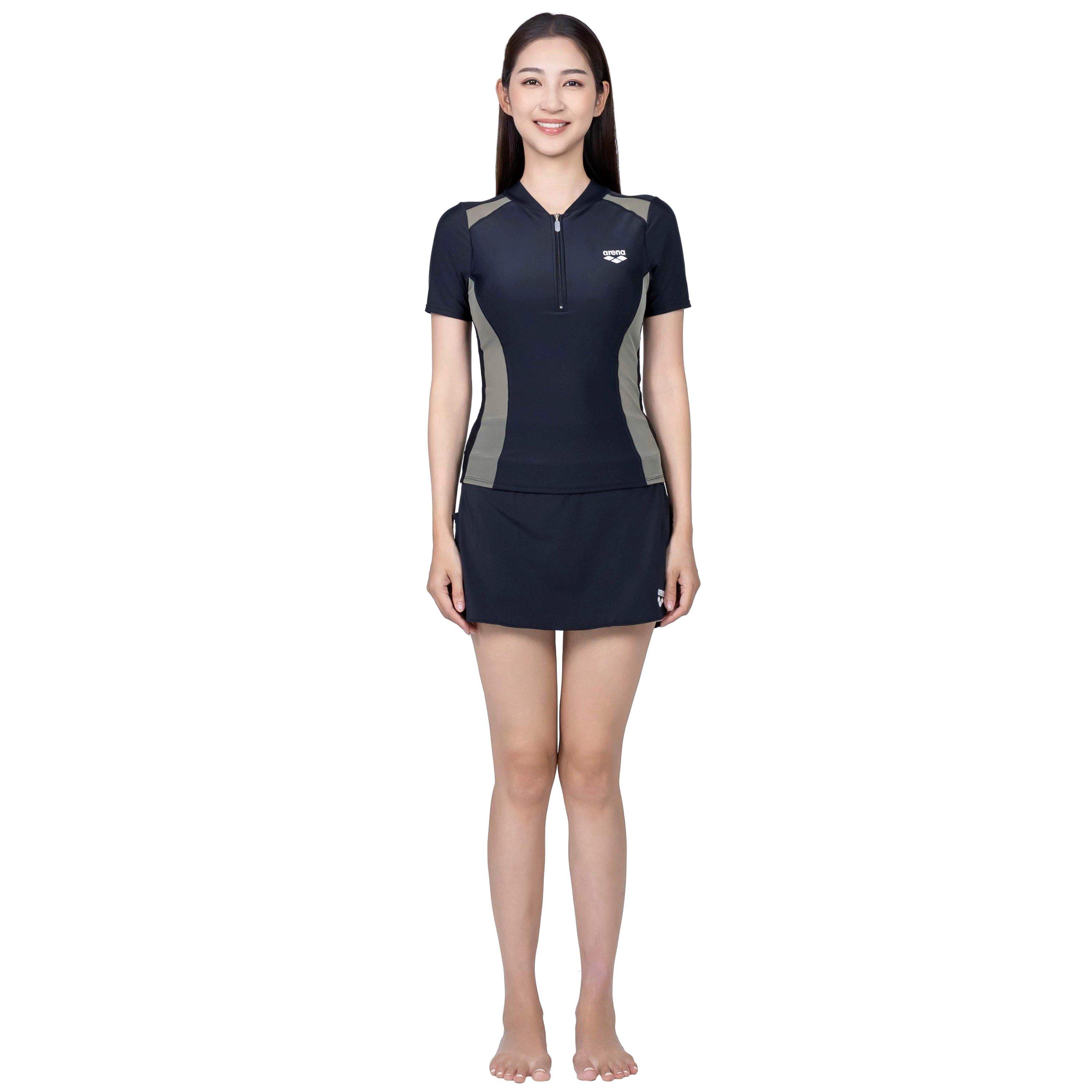 Black - Arena - Women's Short Sleeve Zip Rash Vest - 1