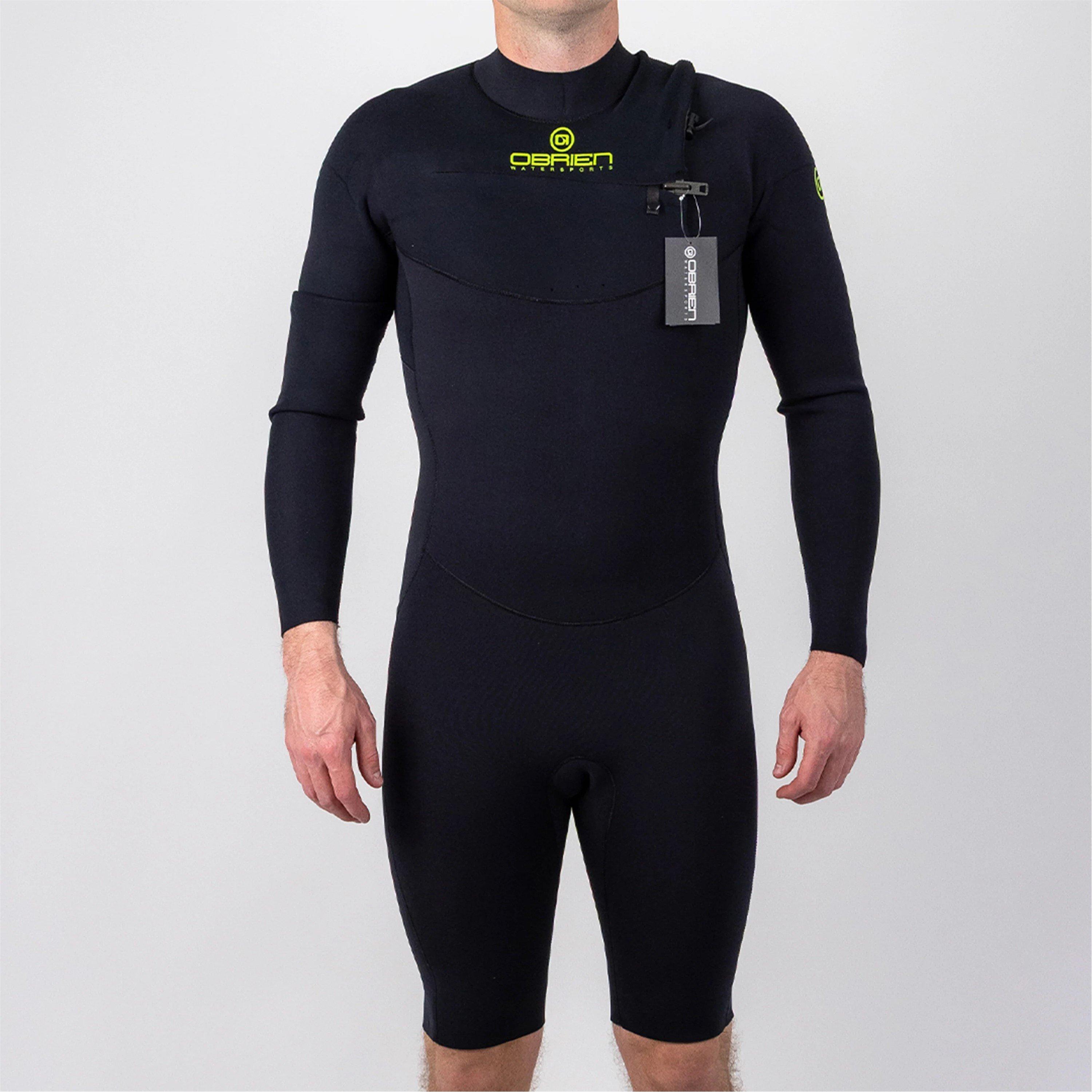 Black - Obrien - Men's Elite Plus 3/2mm Front Zip Long Sleeve Wetsuit Shorty - 1