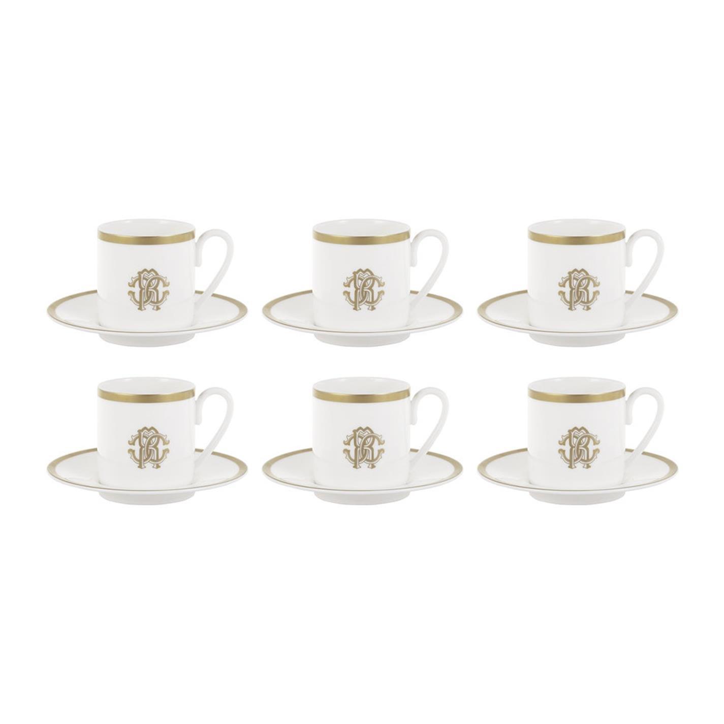 Gold - Roberto Cavalli Home - Silk Gold Espresso Cups and Saucers - Set of 6 - 1