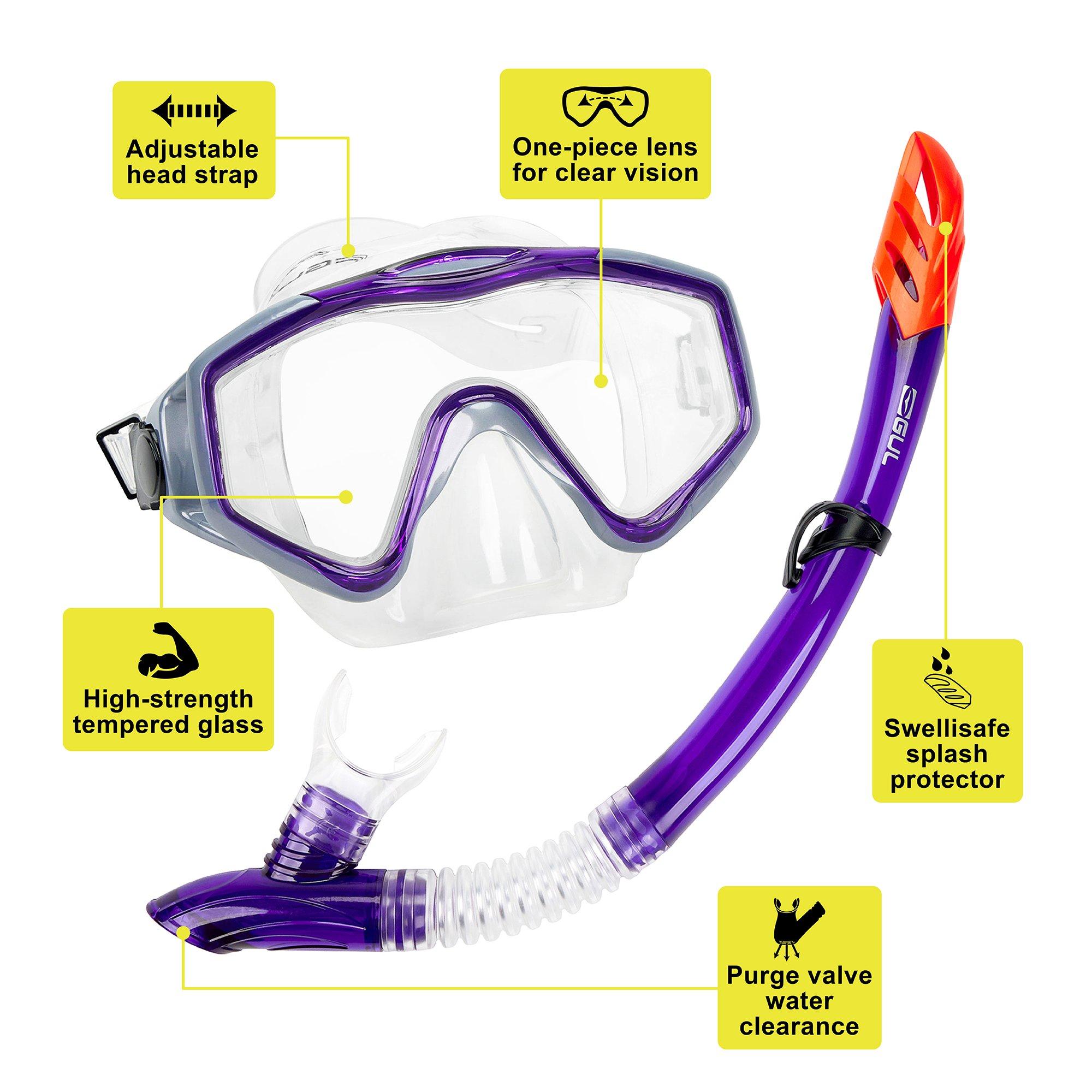 Purple - Gul - Adult Snorkelling Set - Tempered Glass Diving Mask & Splash-Proof Snorkel - 4