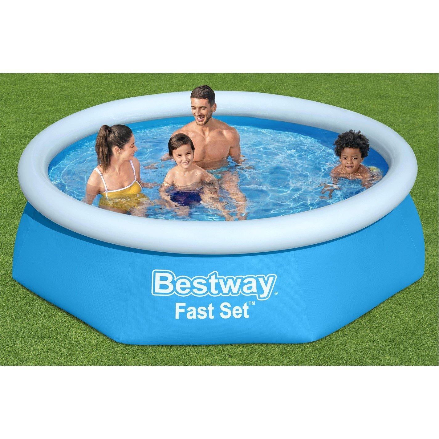 Bestway  Kids 8Ft X 24Inch Round Fast Set Inflatable Above Ground Pool Blue