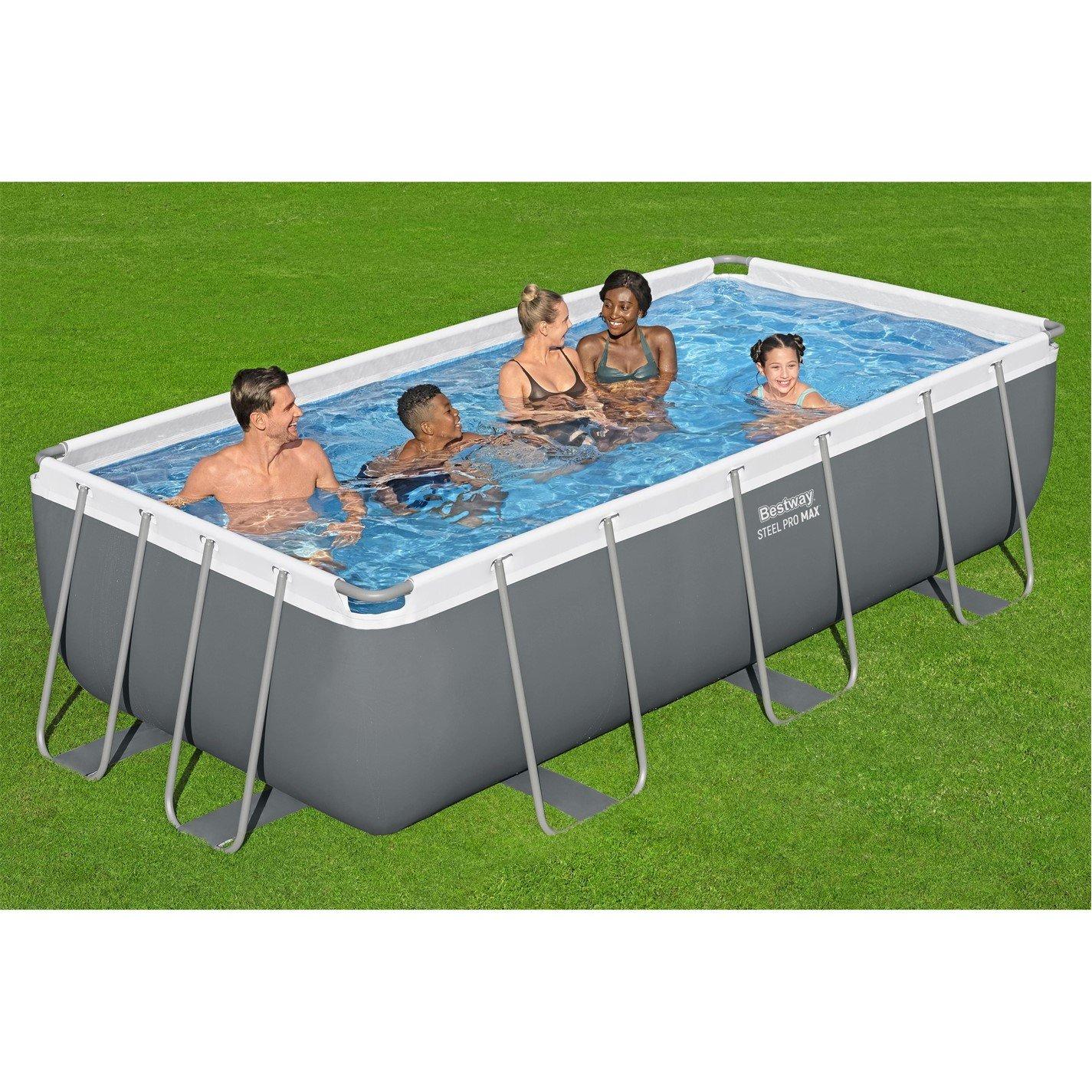 Bestway  Kids 13.3Ft X 6.7Ft X 39.5In Dark Rectangle Steel Pro Max Above Ground Pool Set Grey
