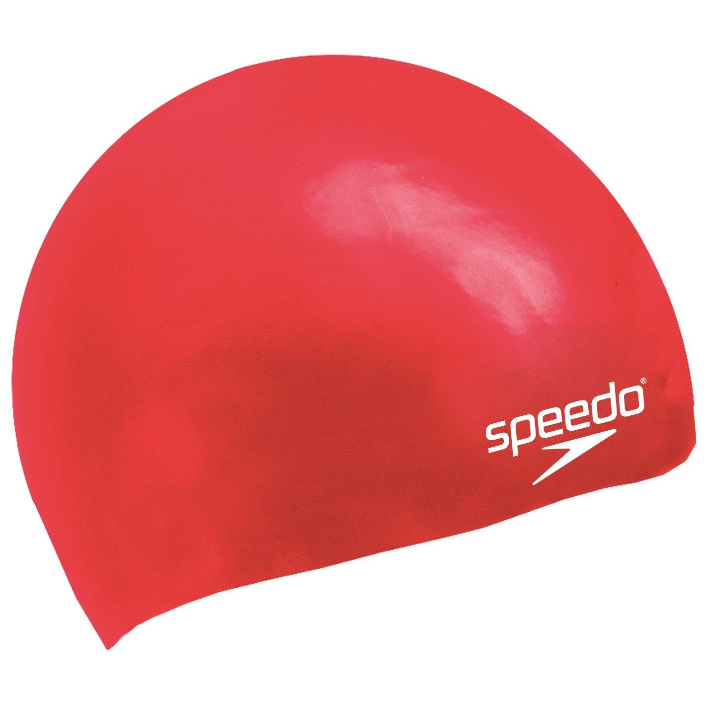 Red - Speedo - Plain Moulded Silicone Cap Red Junior - 1