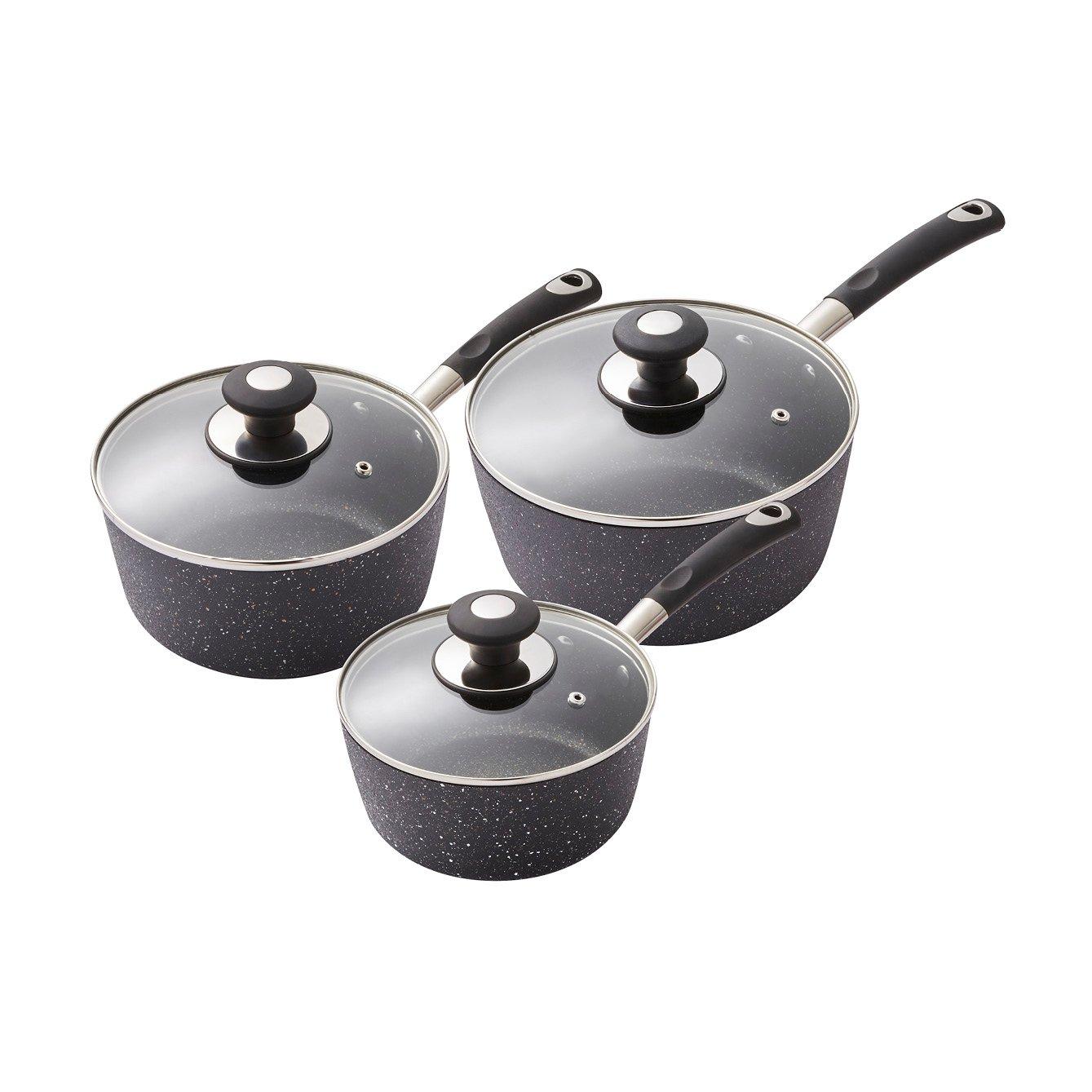 Black - Tower - Precision 3 Piece Non-Stick Saucepan Set Black - 1