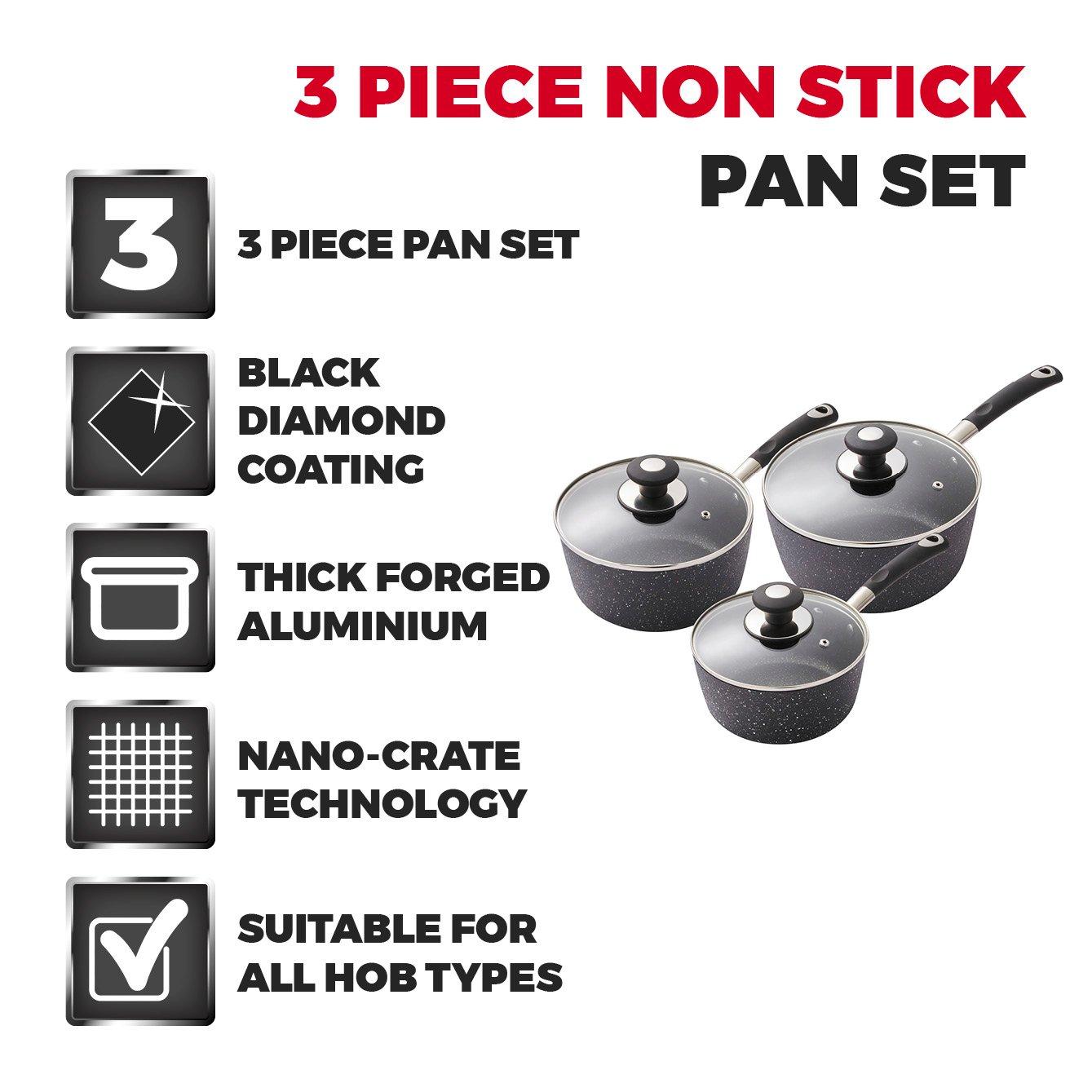 Black - Tower - Precision 3 Piece Non-Stick Saucepan Set Black - 2
