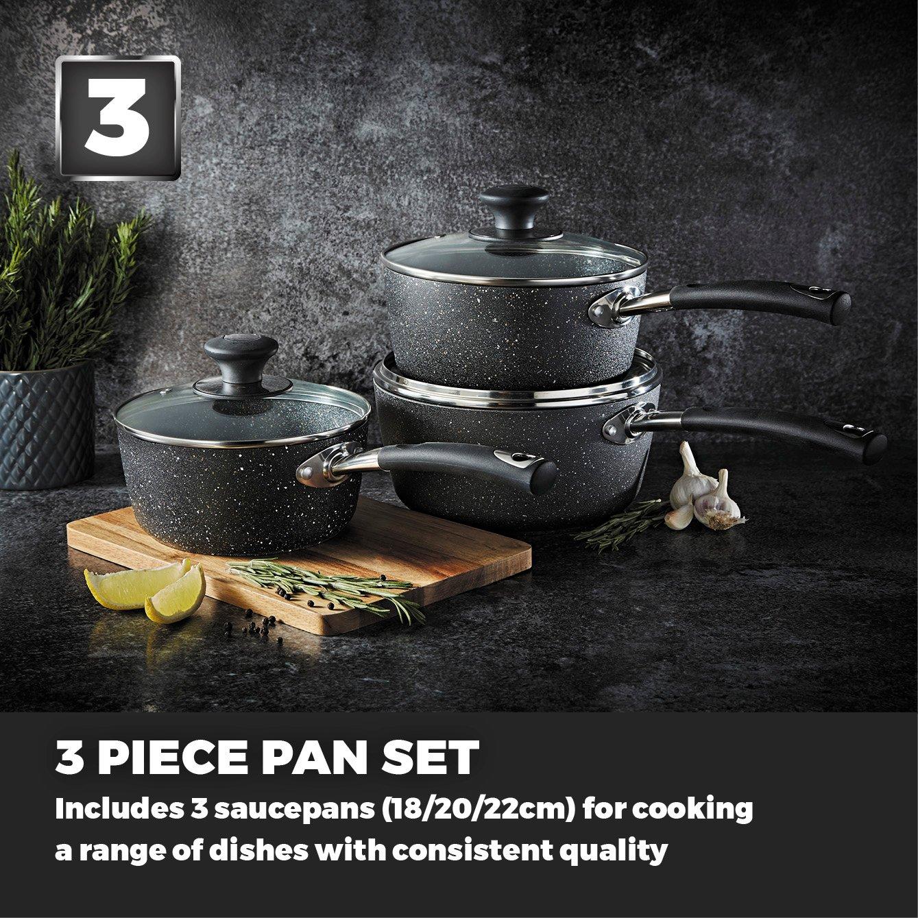 Black - Tower - Precision 3 Piece Non-Stick Saucepan Set Black - 3