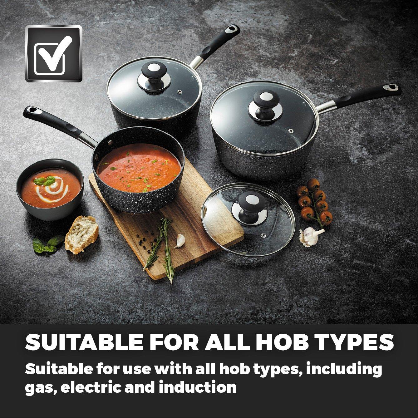 Black - Tower - Precision 3 Piece Non-Stick Saucepan Set Black - 7