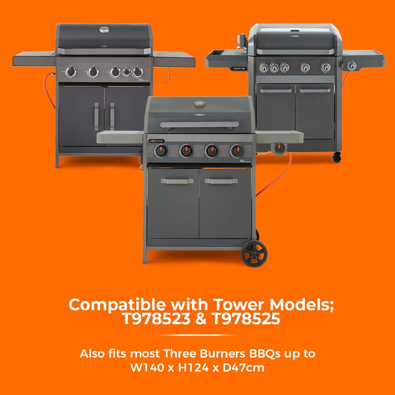 Black - Tower - 3 Burner Gas BBQ Cover Black - 7