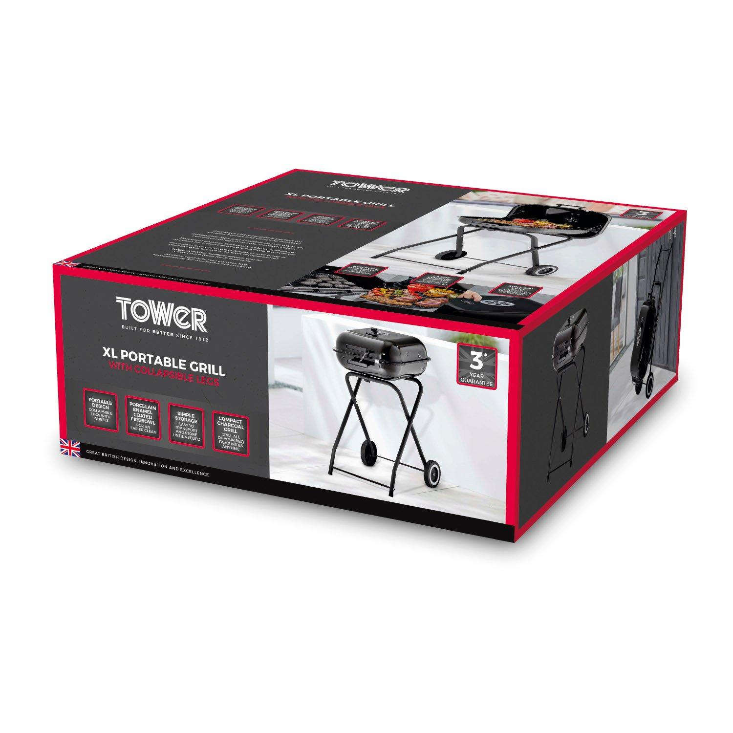 Black - Tower - XL Portable Grill With Collapsible Legs - 10