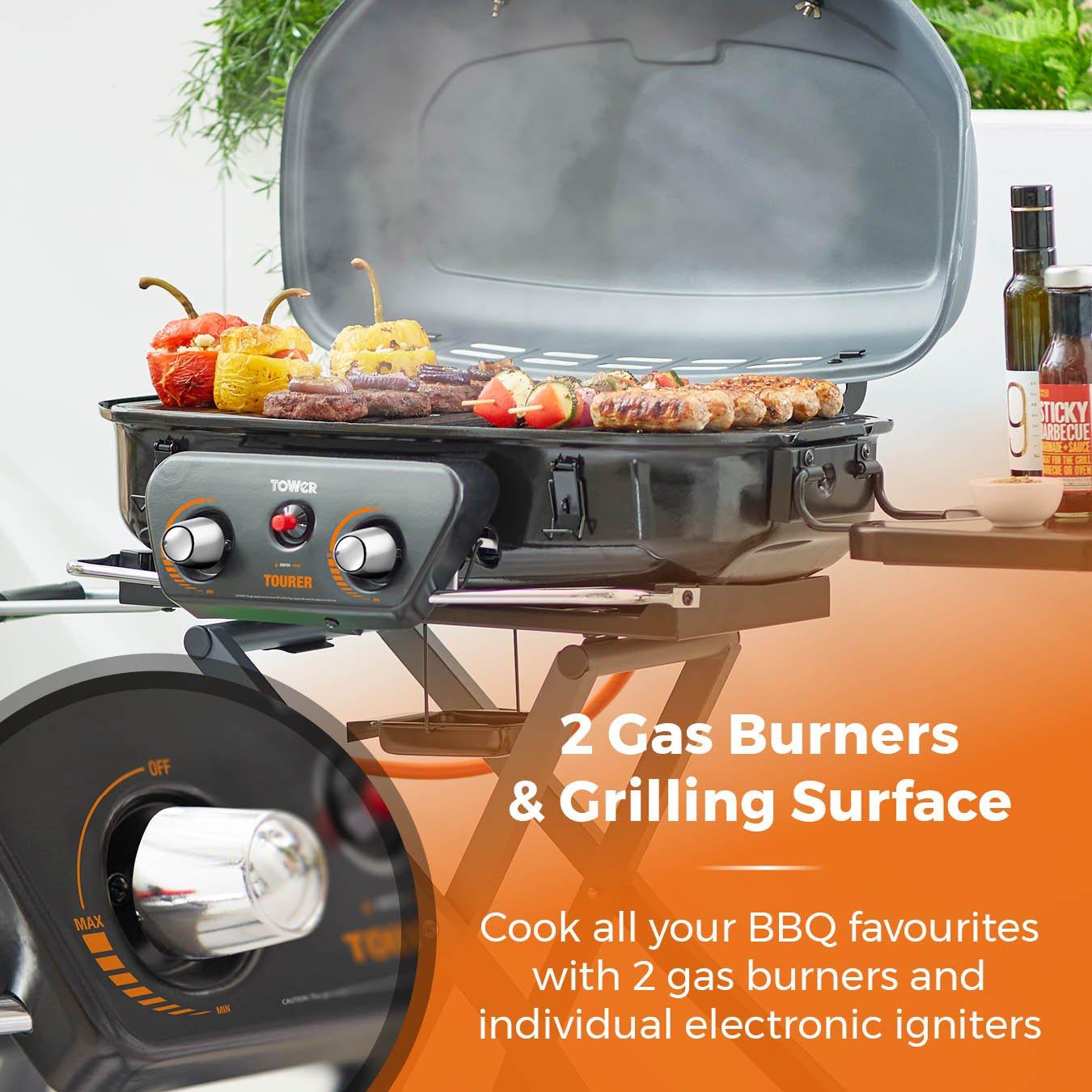 Grey - Tower - Tourer Two Burner Portable Gas BBQ - 3