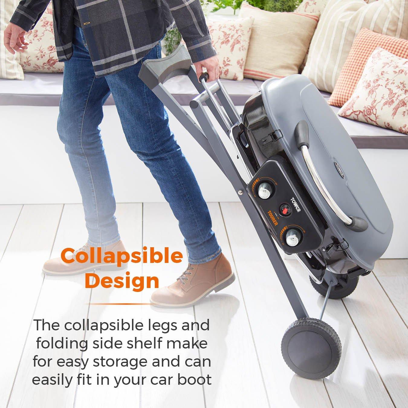 Grey - Tower - Tourer Two Burner Portable Gas BBQ - 4