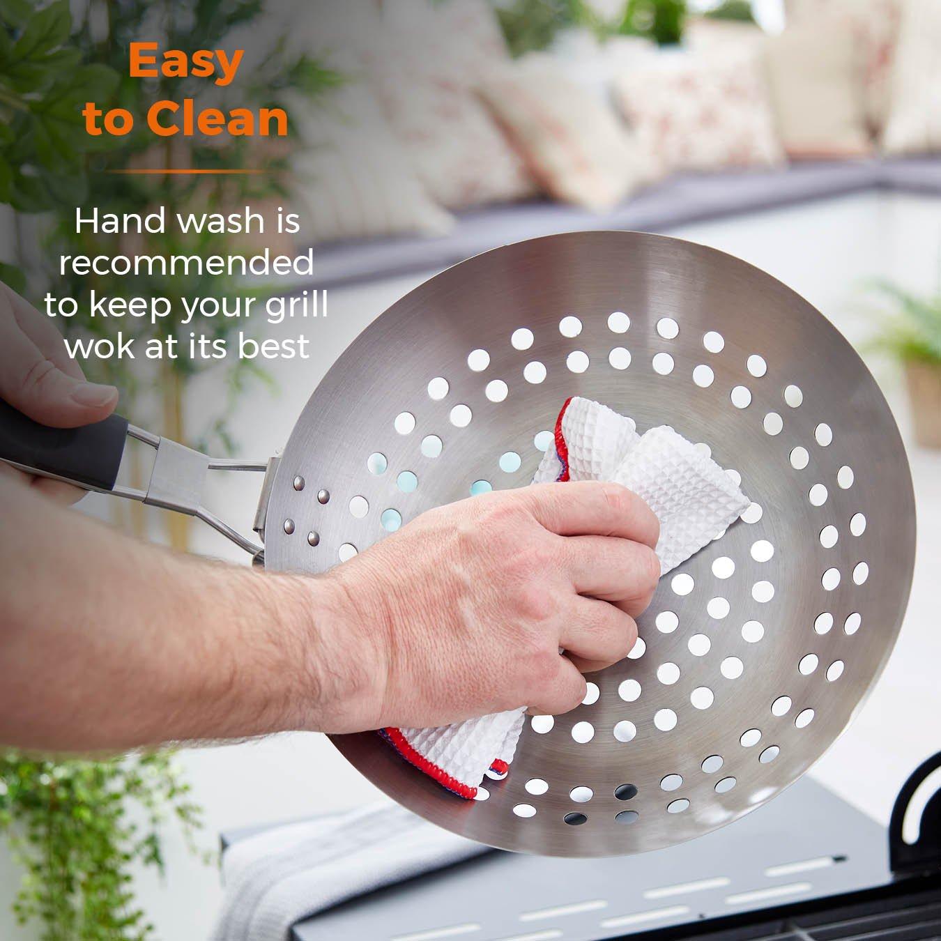 Stainless Steel - Tower - 28cm Grill Wok with Folding Handle - 6