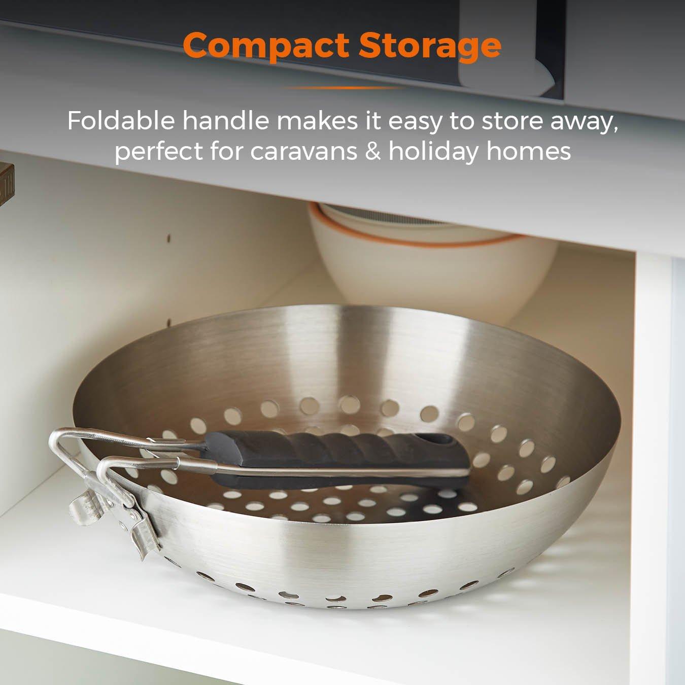 Stainless Steel - Tower - 28cm Grill Wok with Folding Handle - 7