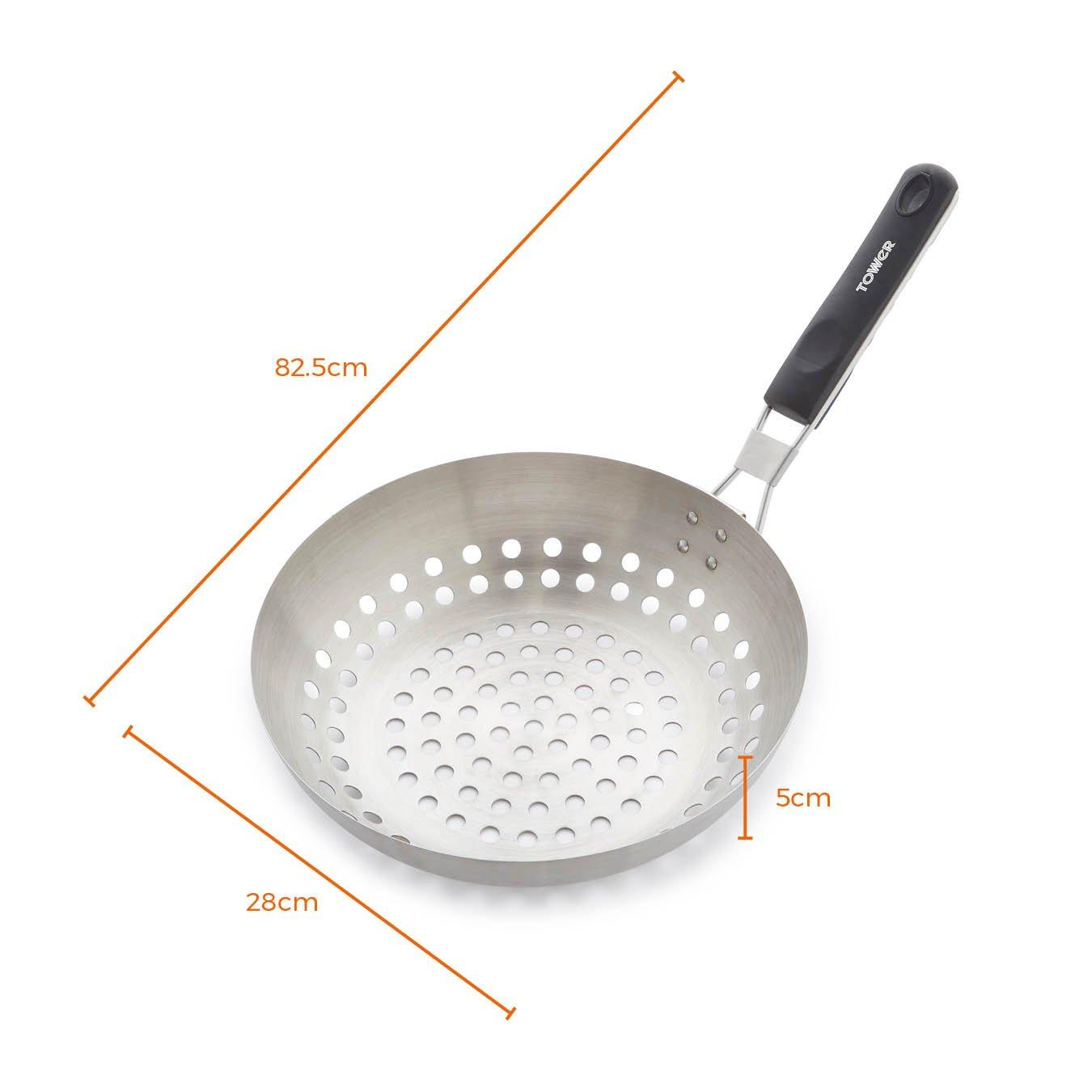 Stainless Steel - Tower - 28cm Grill Wok with Folding Handle - 8