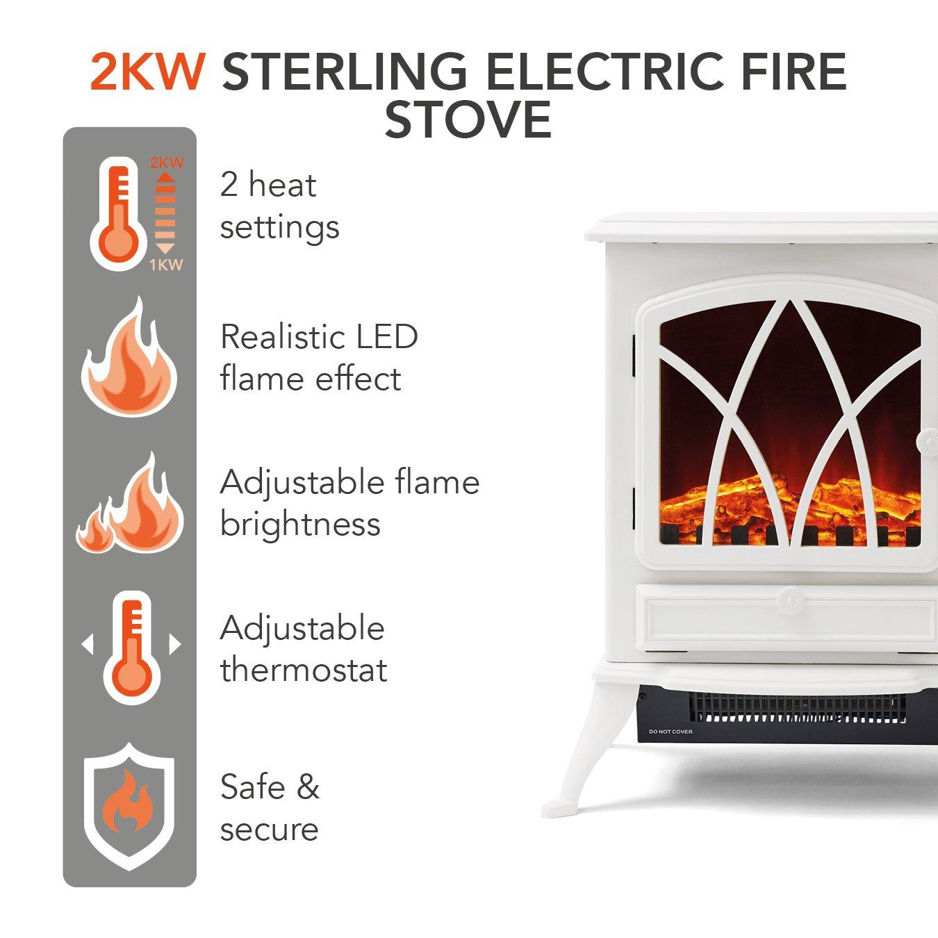 White - Warmlite - 2KW Stirling Electric Fire Stove White - 2