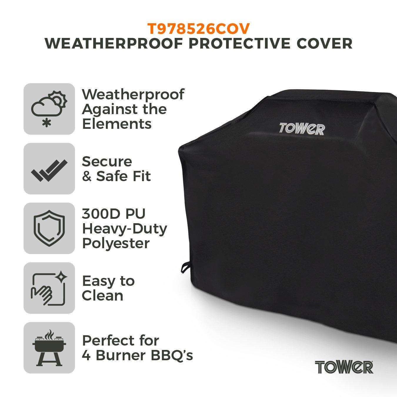 Black - Tower - 4 Burner Gas BBQ Cover Black - 2