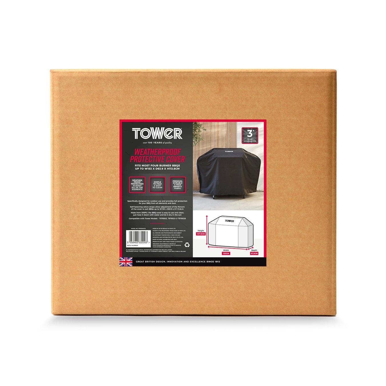 Black - Tower - 4 Burner Gas BBQ Cover Black - 10