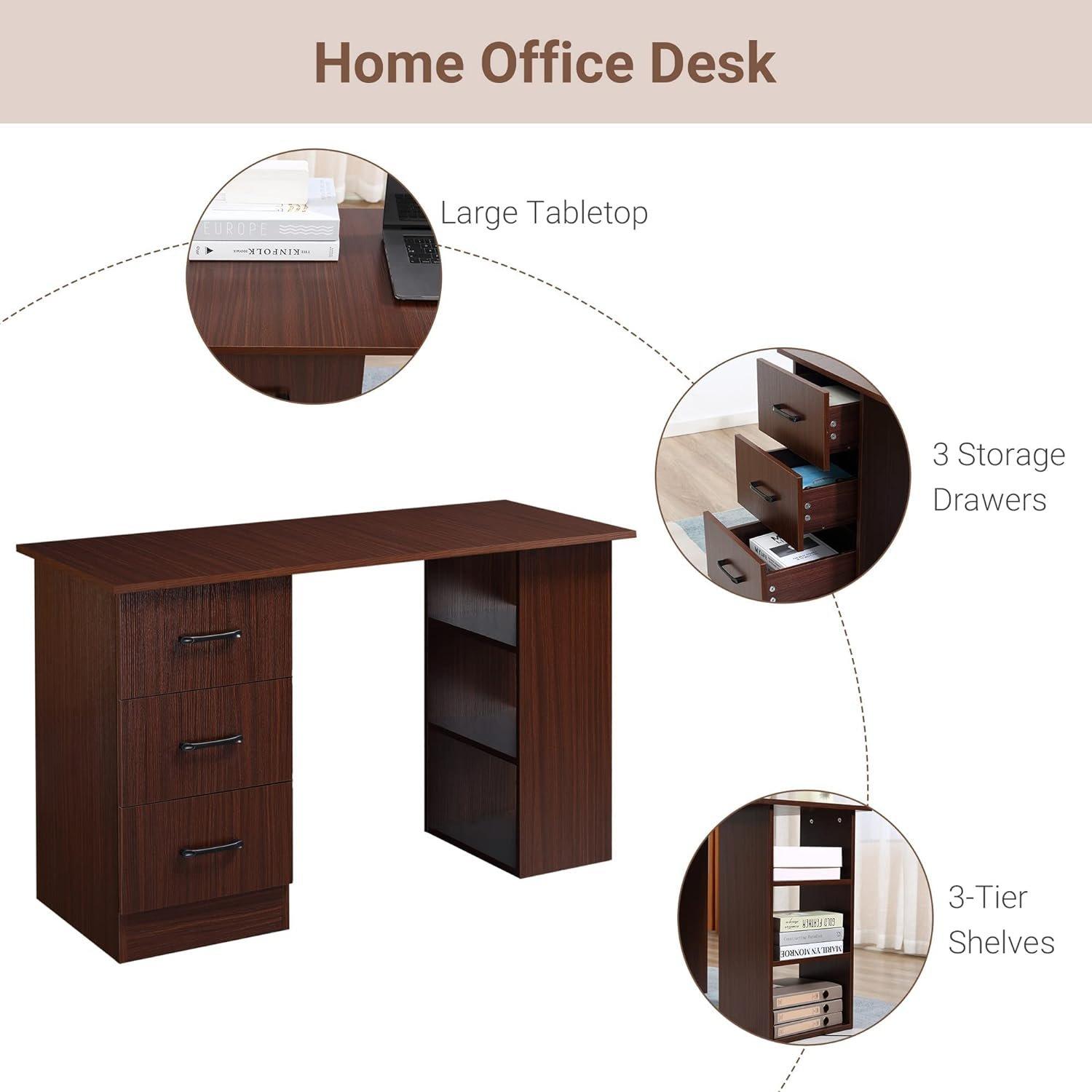 Brown - HOMCOM - Computer Desk With Storage And Shelves - 4