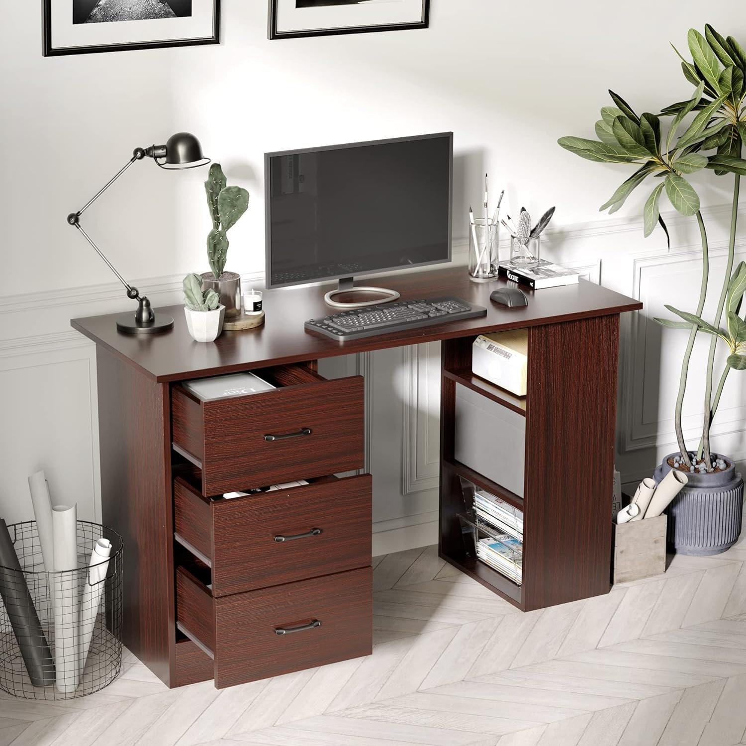 Brown - HOMCOM - Computer Desk With Storage And Shelves - 7